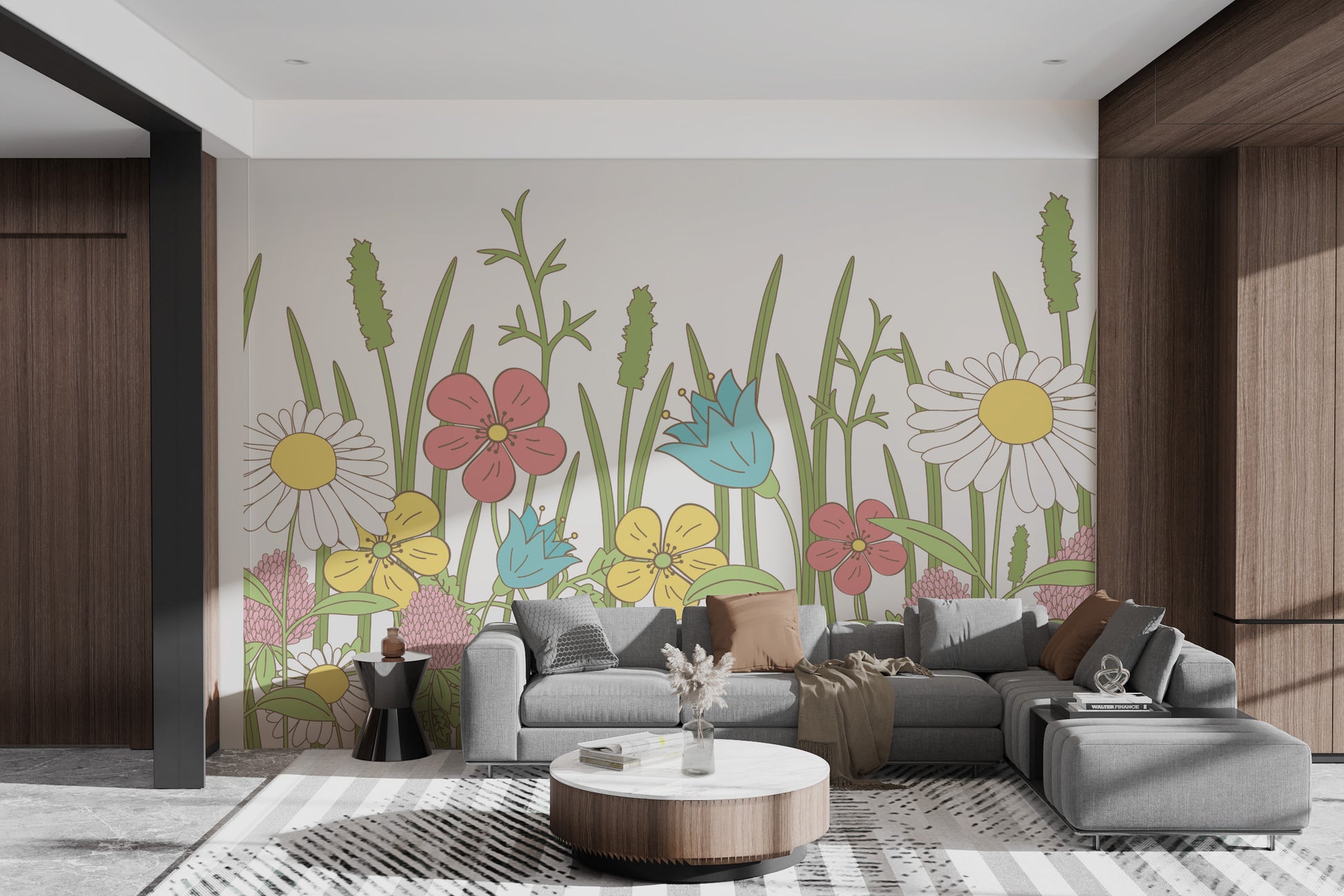 Hand-drawn wildflower wallpaper design
