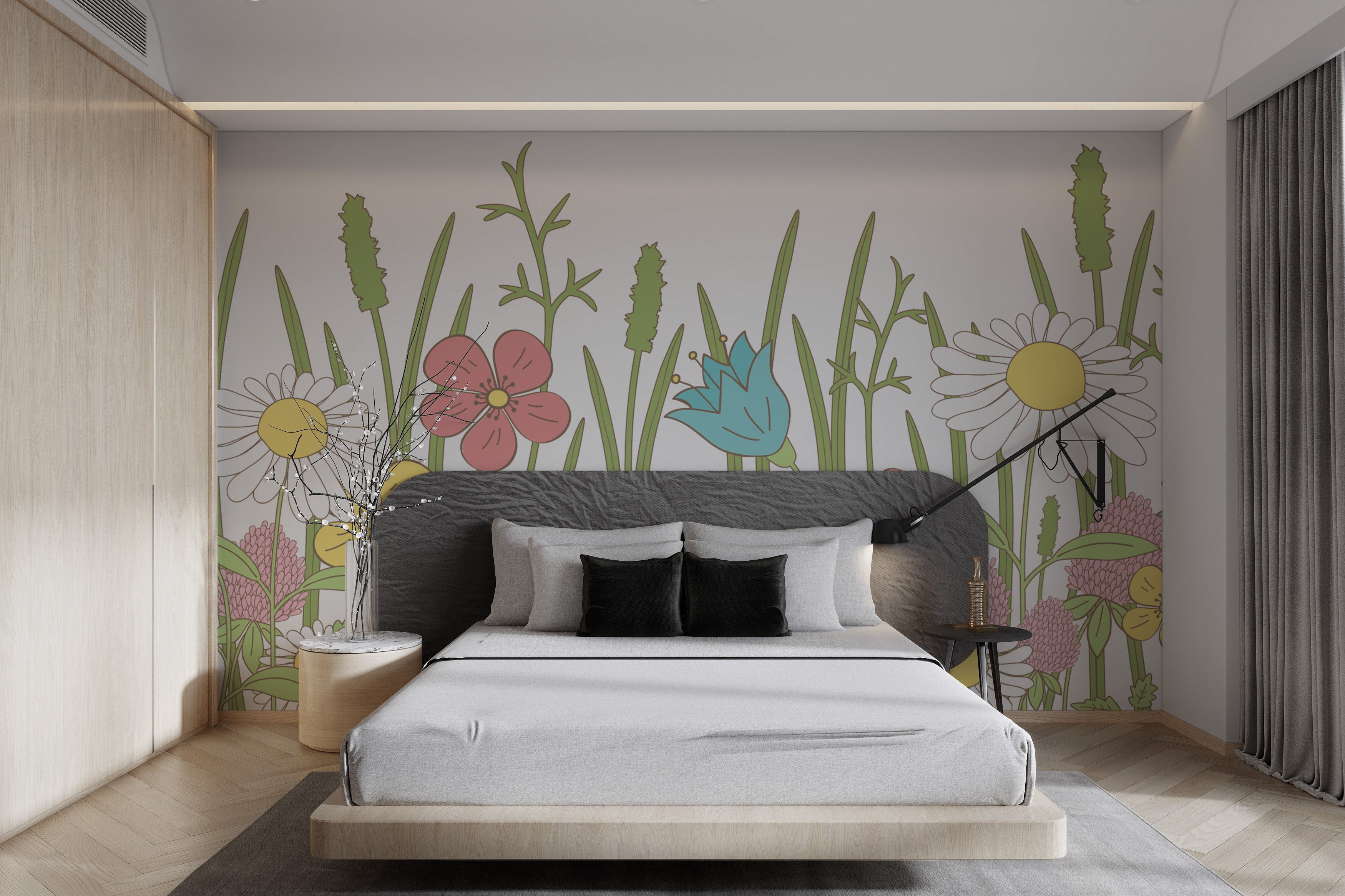 Vintage-style wildflower wallpaper mural
