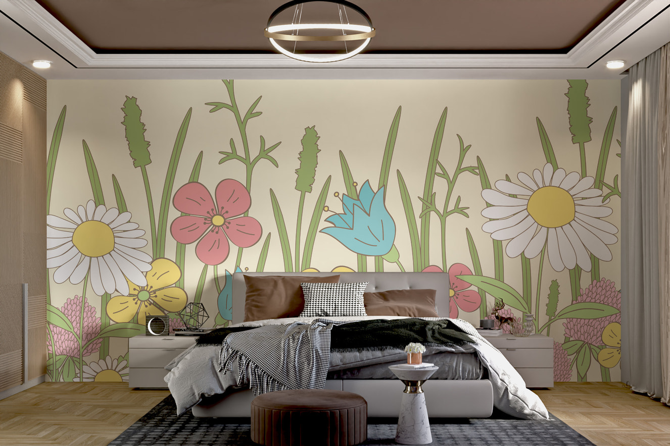 Hand-drawn wildflower botanical wallpaper design
