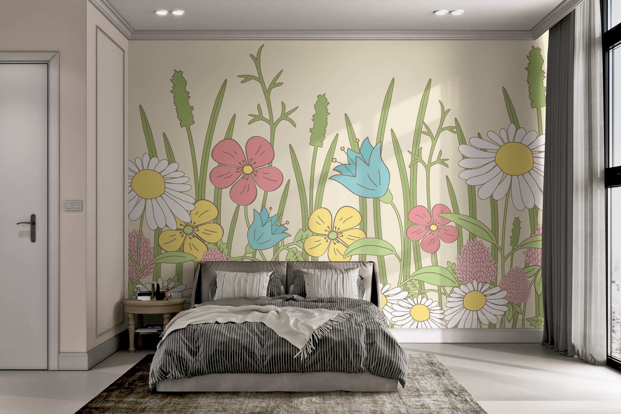 Nature-inspired botanical wallpaper with wildflowers
