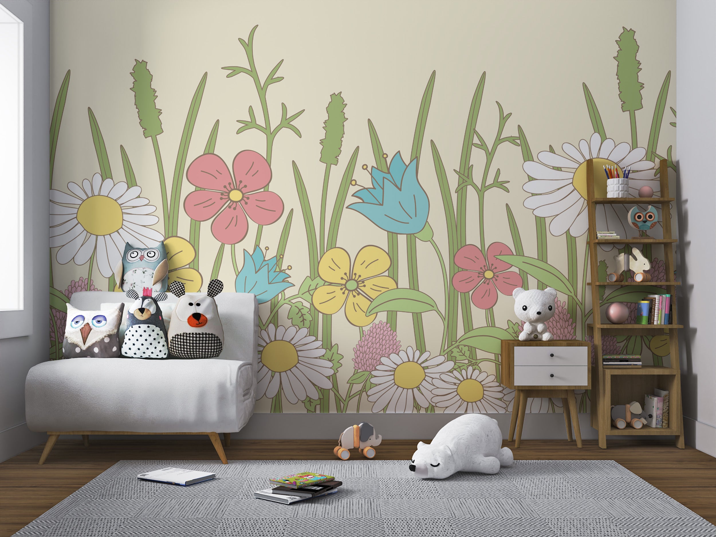 Whimsical wildflower wallpaper with intricate details
