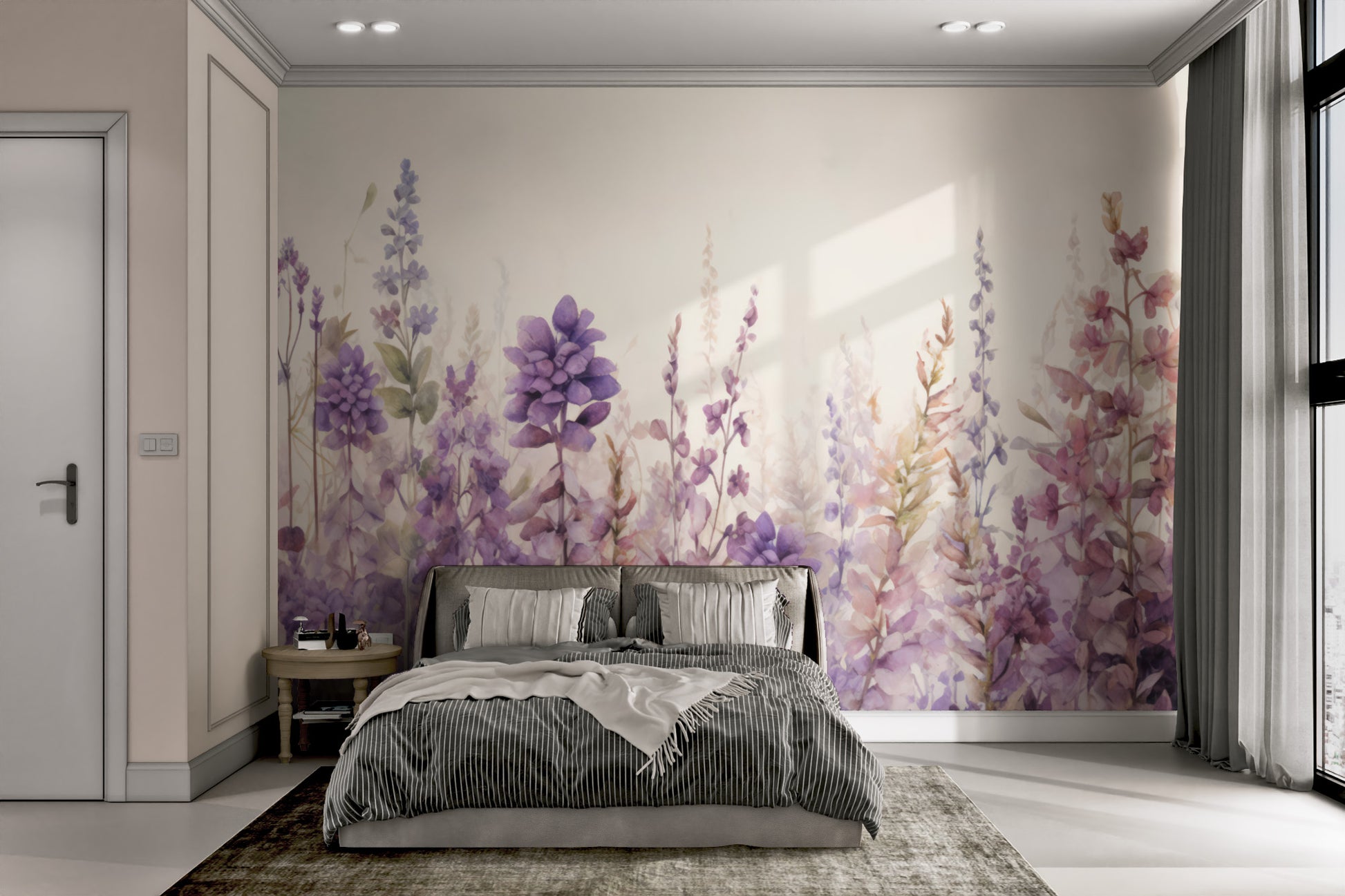 Botanical watercolor wallpaper with wildflower design
