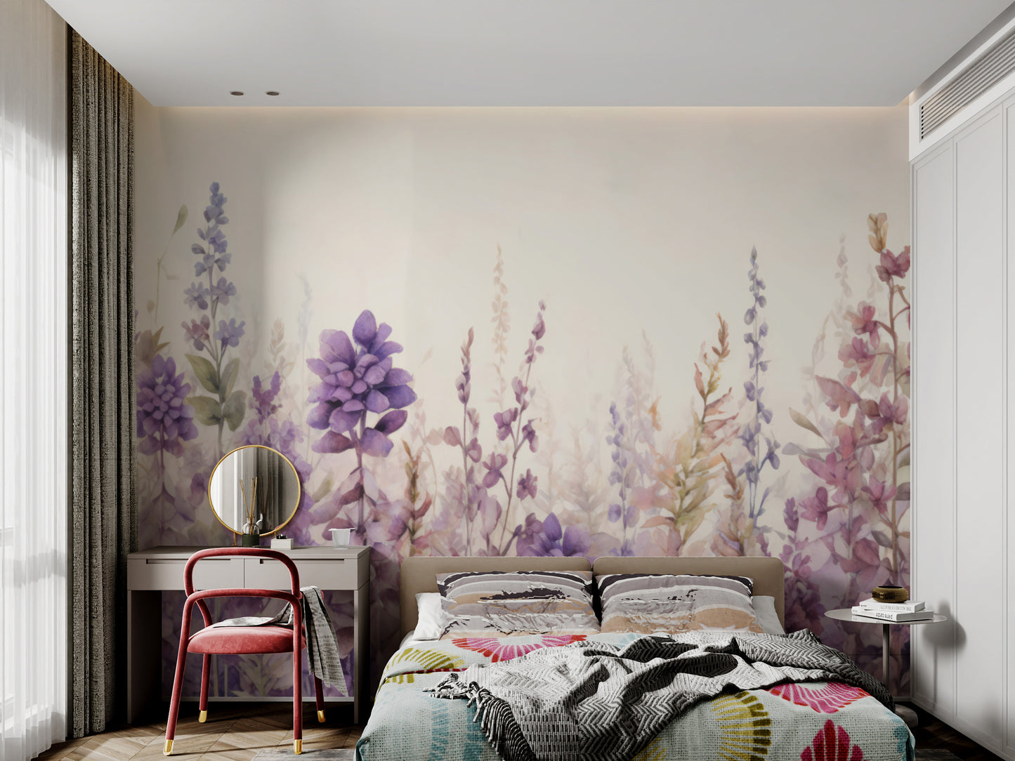 Purple wildflowers wallpaper with a soft color palette
