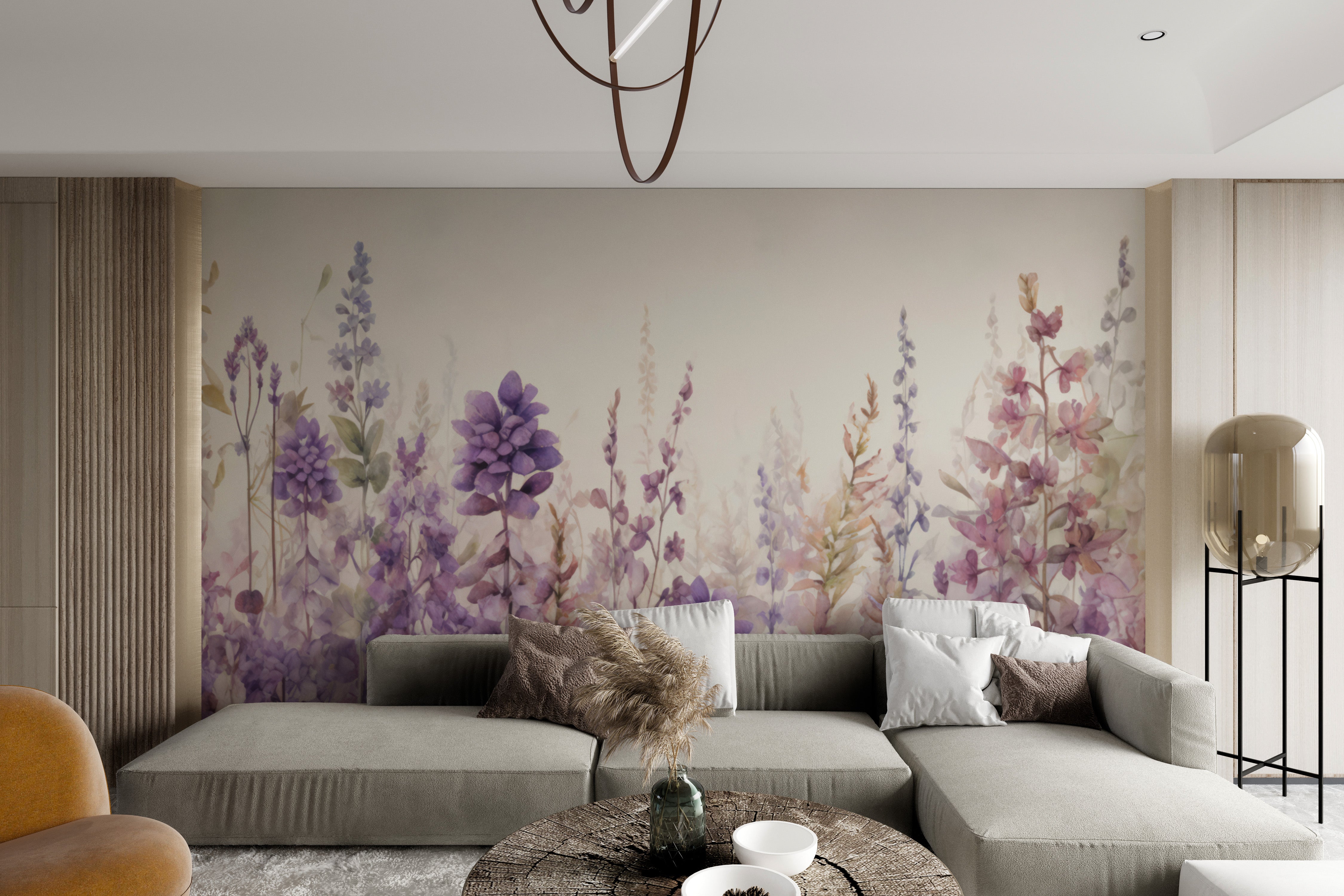 Lavender watercolor floral wallpaper with wildflowers
