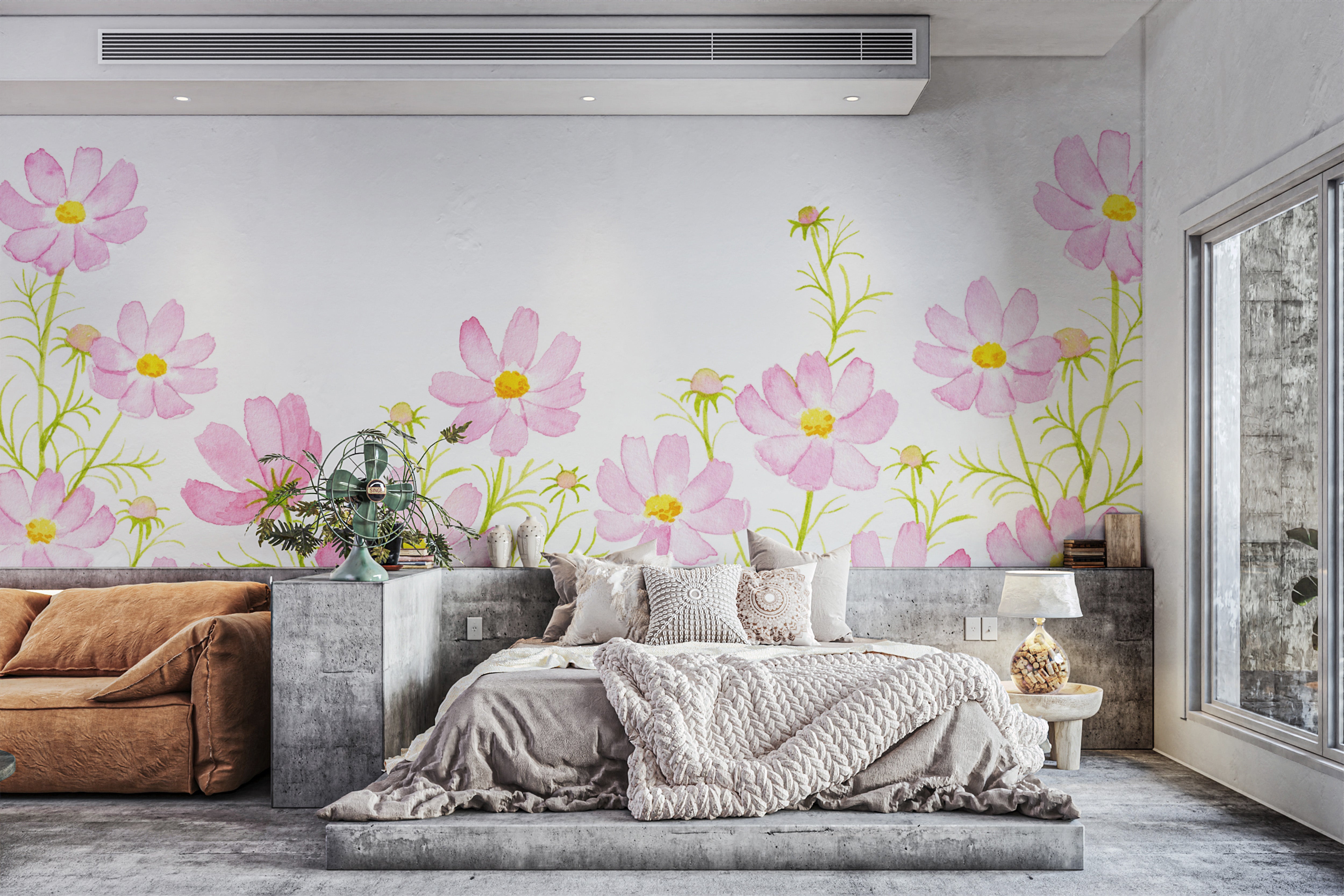 Spring blossom wallpaper with soft pink wildflowers
