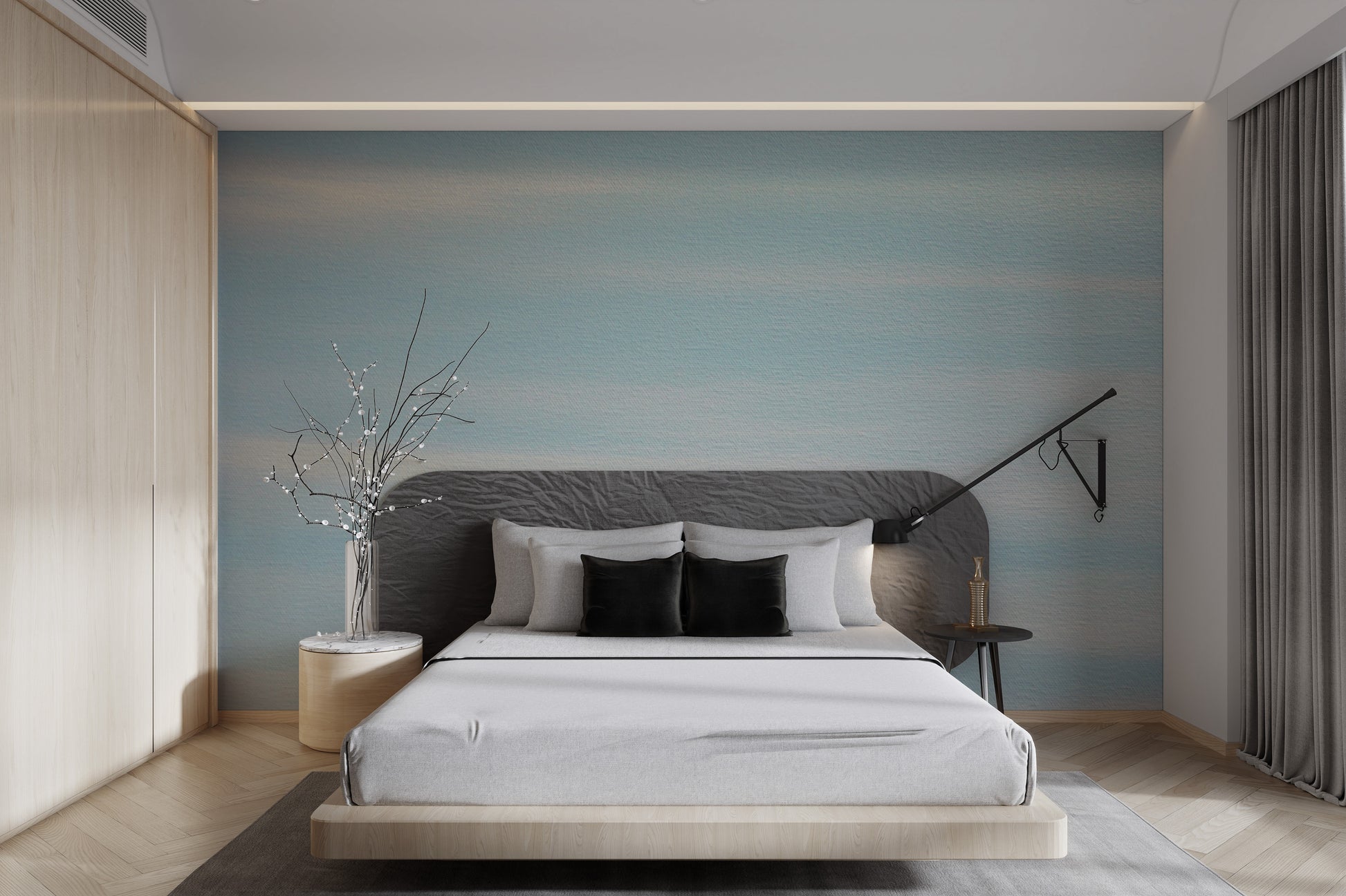 Sky-inspired wall design with gentle pastel colors
