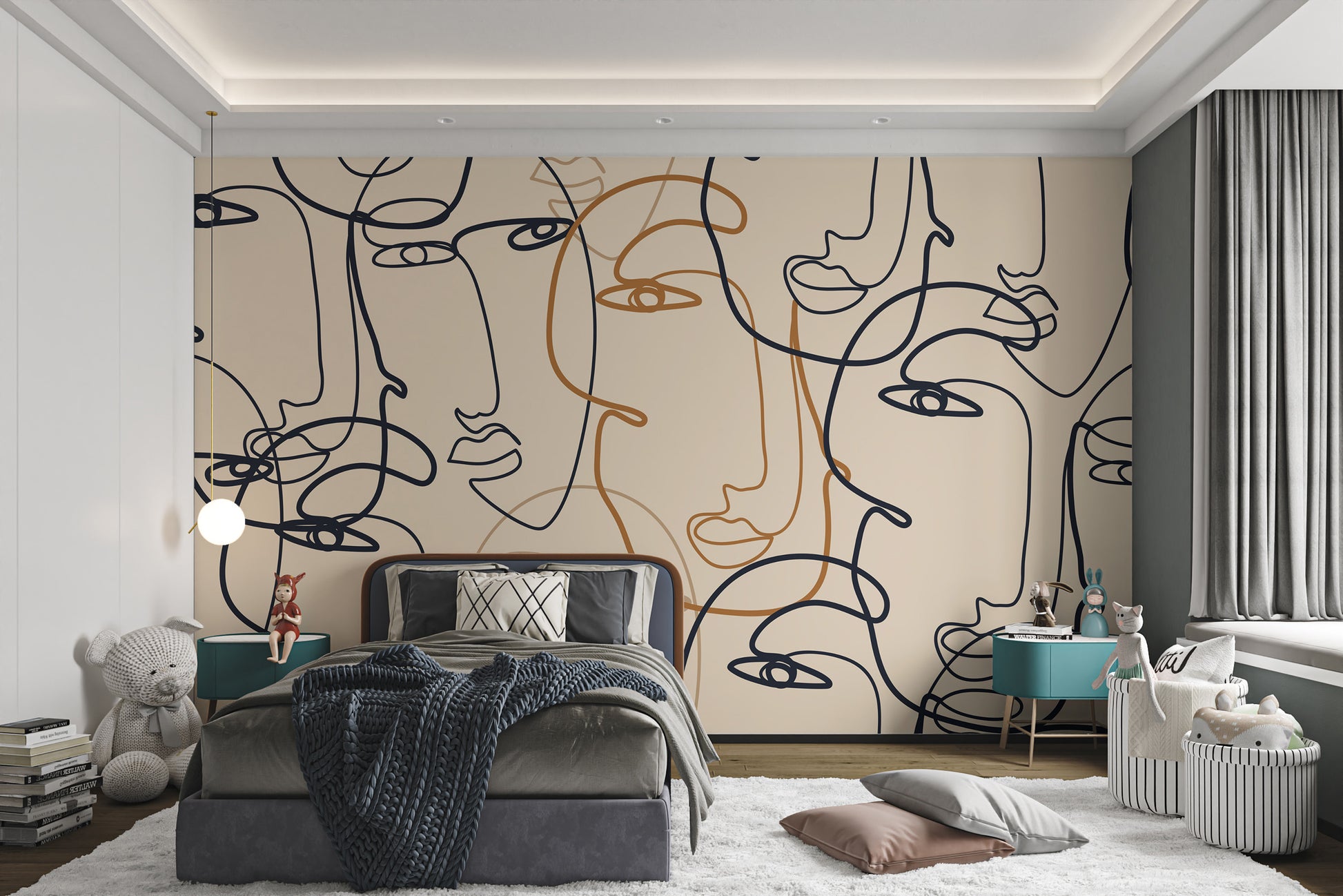 Stylish hand-drawn face print for modern interiors
