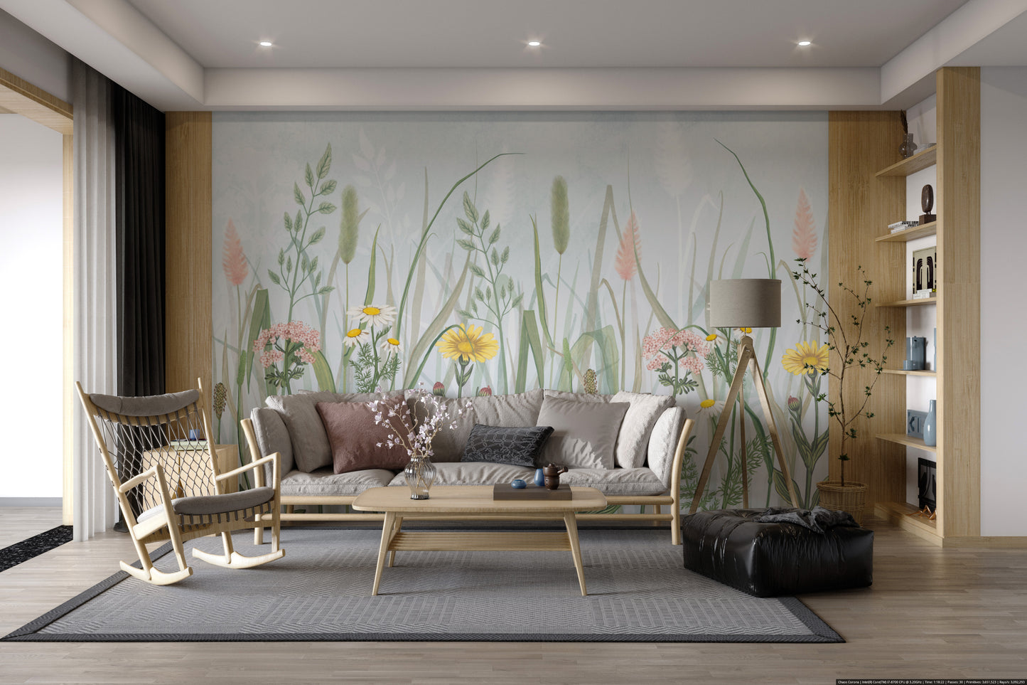 Hand-painted flower mural with natural meadow design
