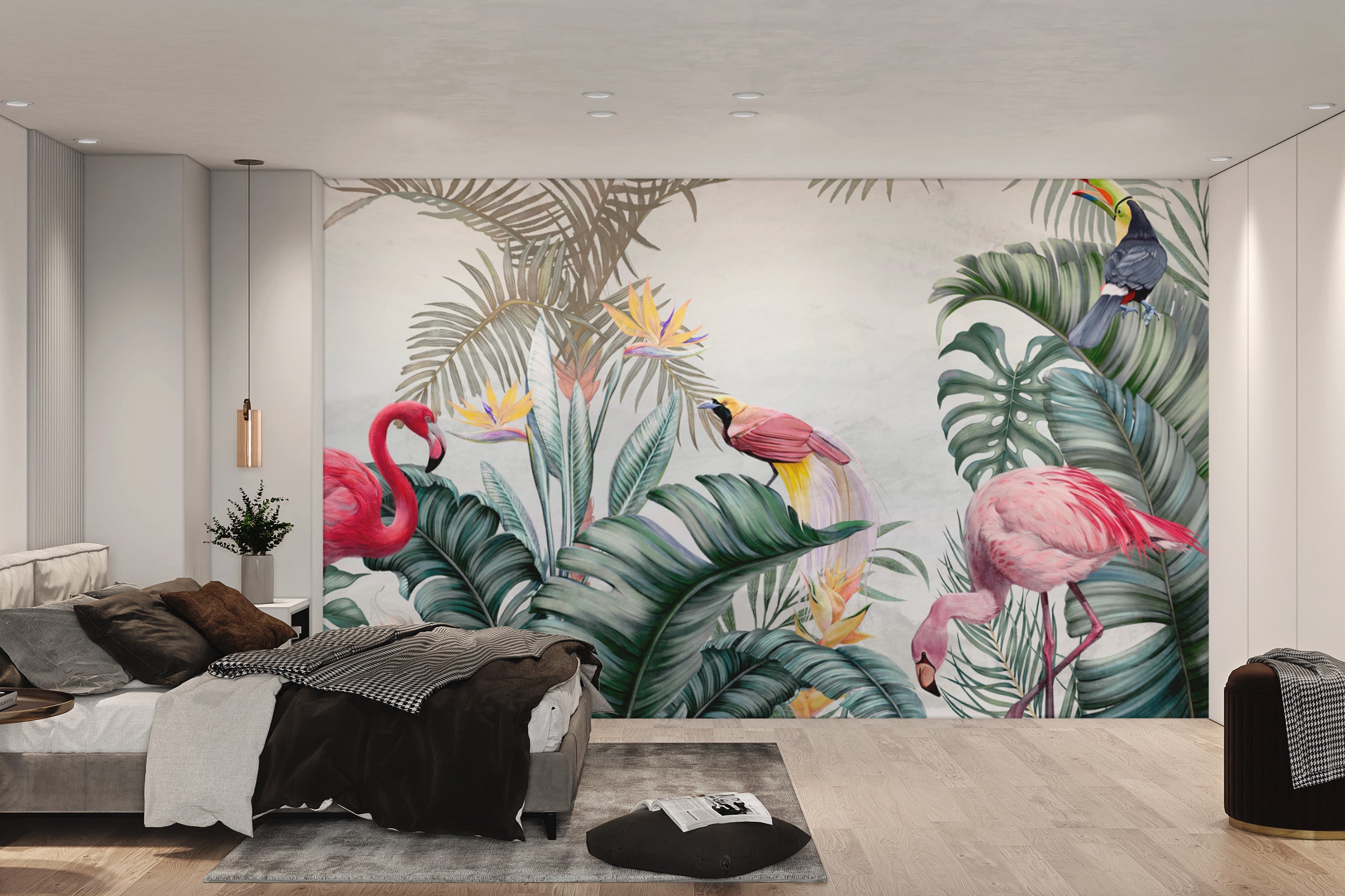 Lush palm leaf wallpaper featuring tropical elements
