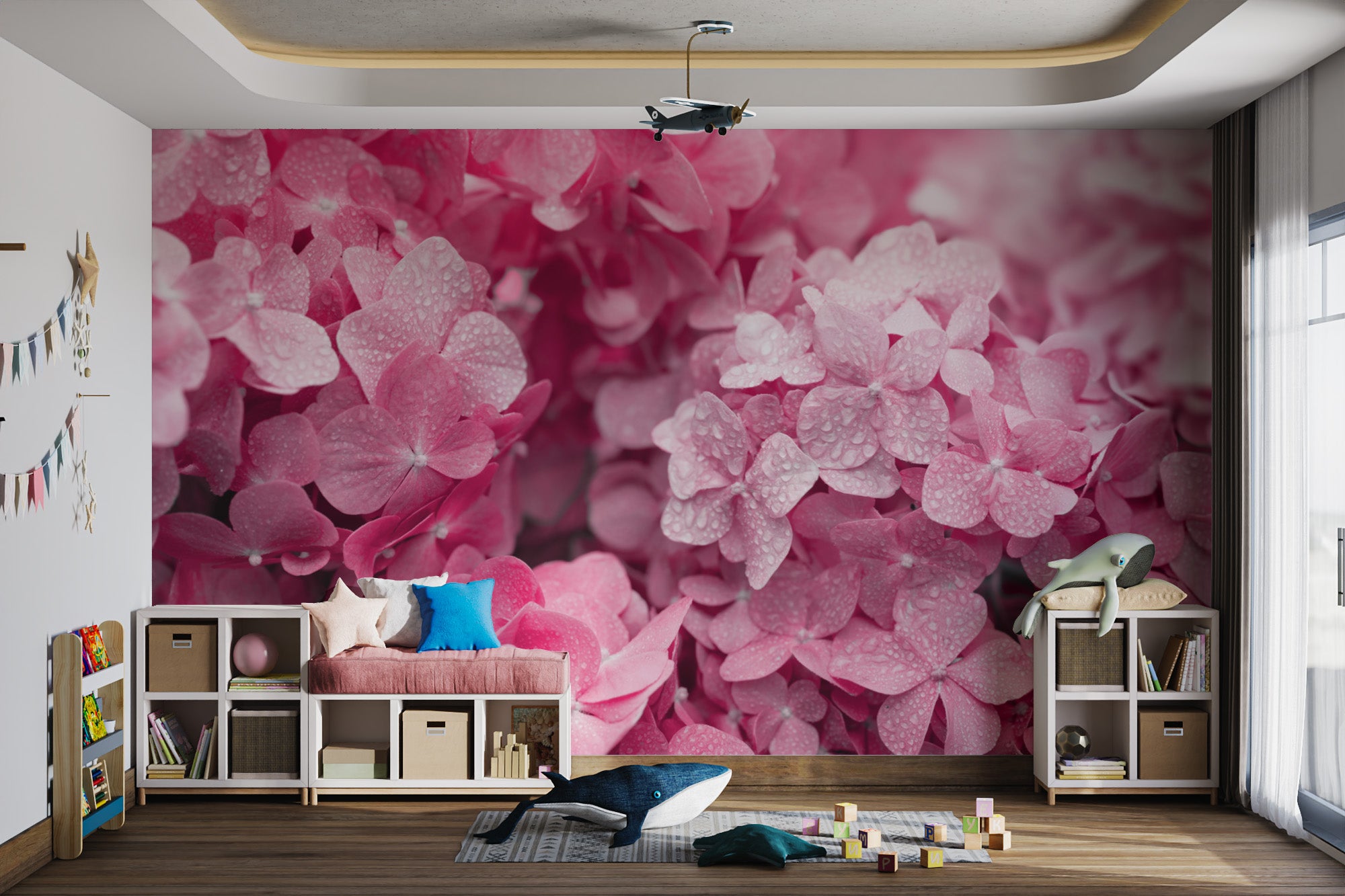 Stylish hydrangea flower wallpaper for feature walls
