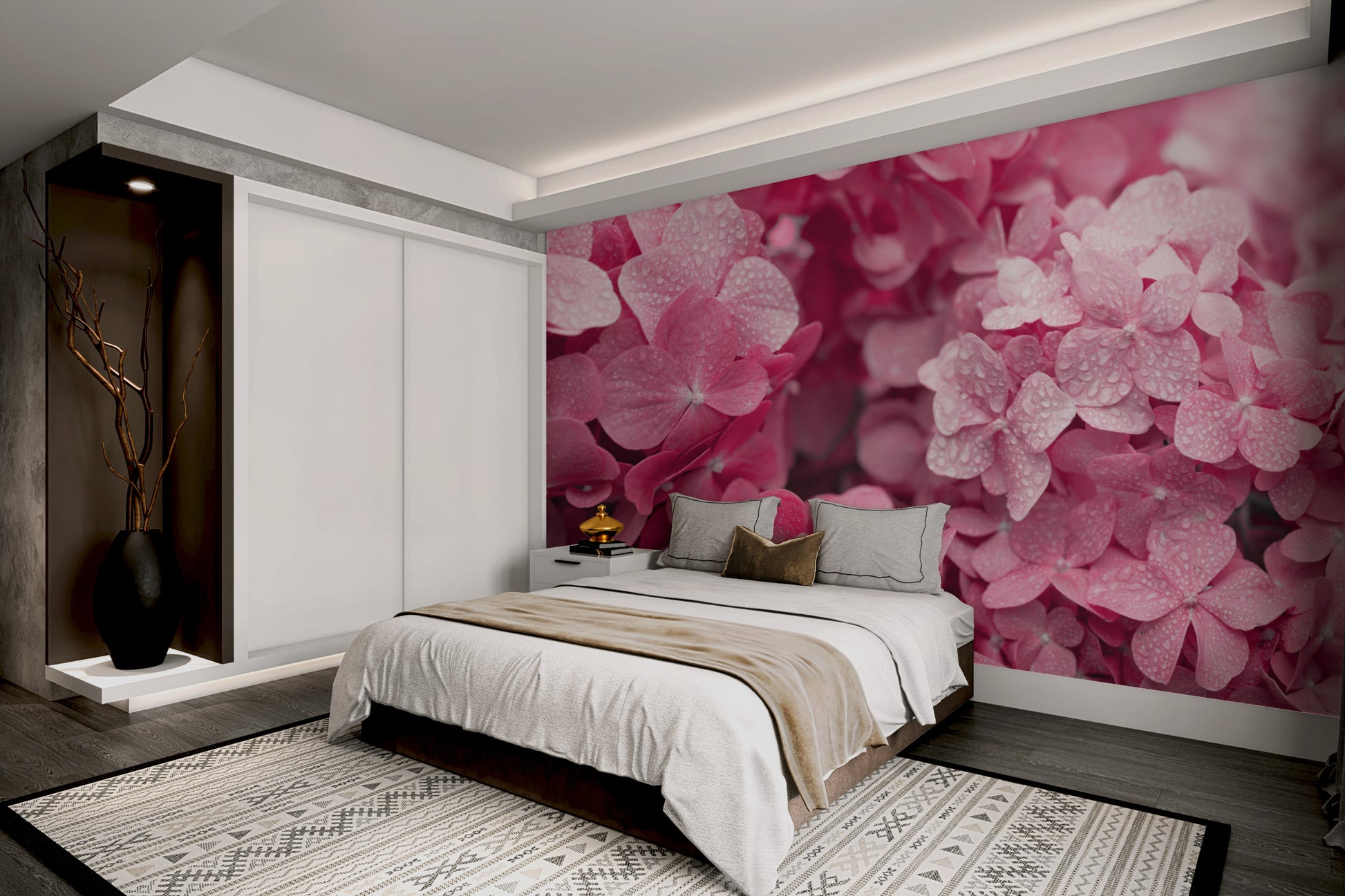 Lush pink hydrangea bloom wallpaper for walls
