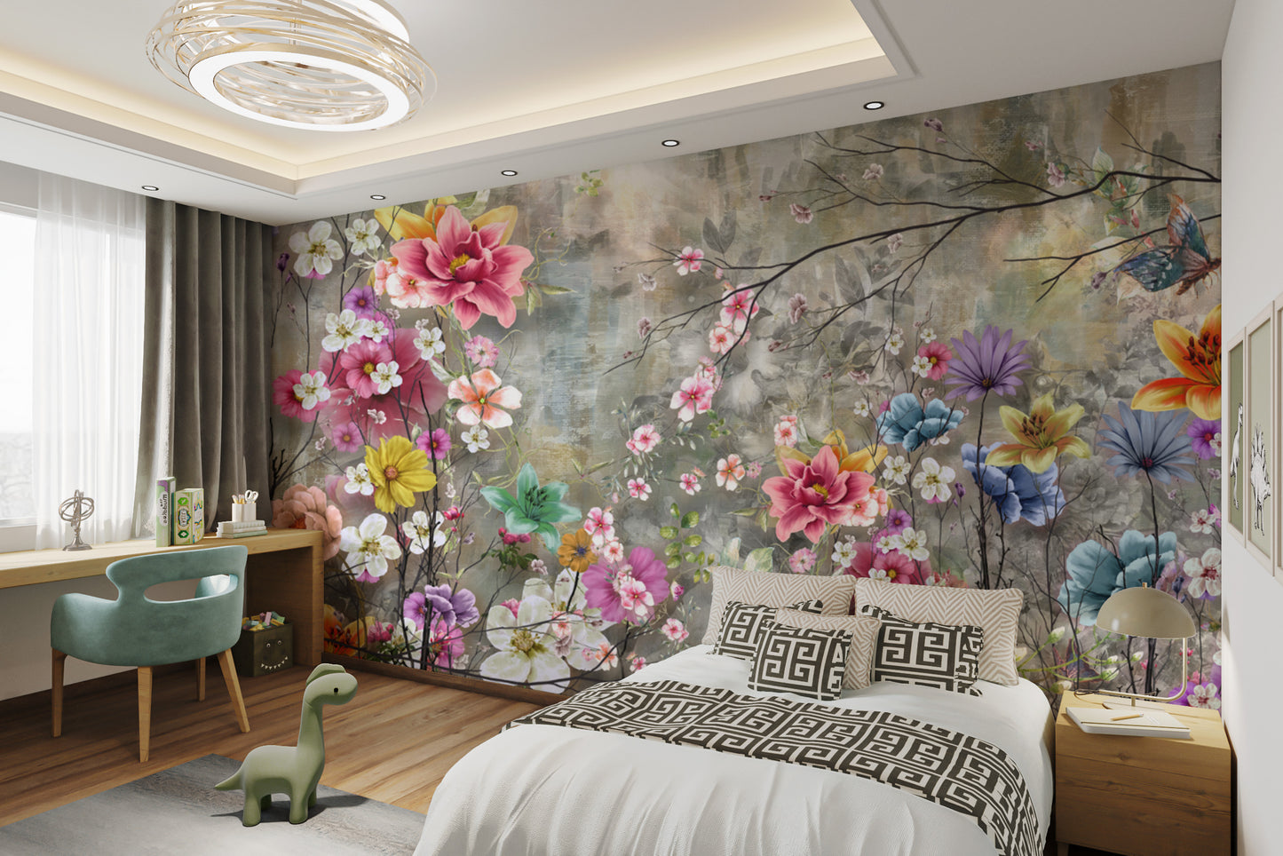 Romantic garden-inspired wallpaper with graceful blossoms
