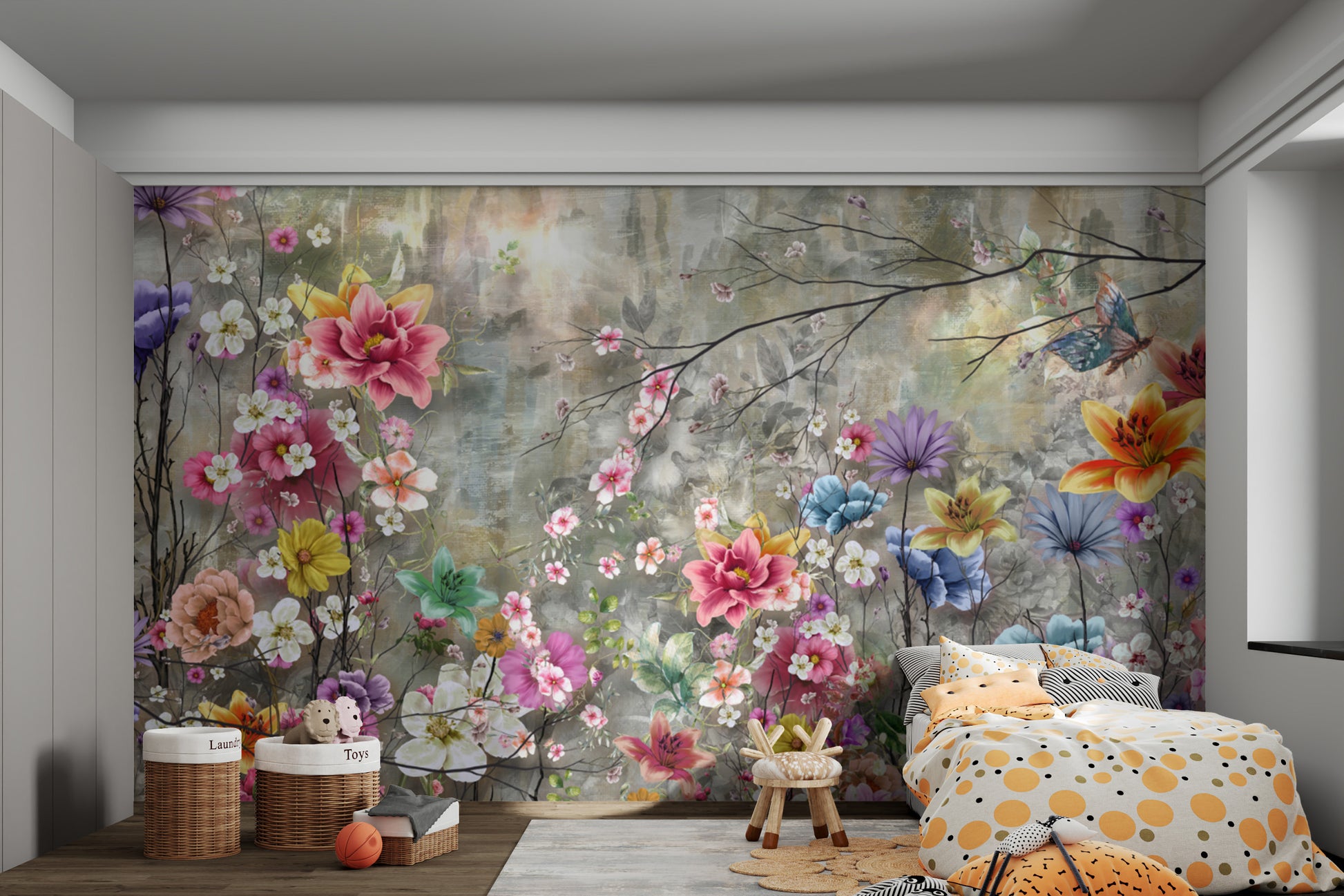 Elegant blooming flower wallpaper in soft pastel hues
