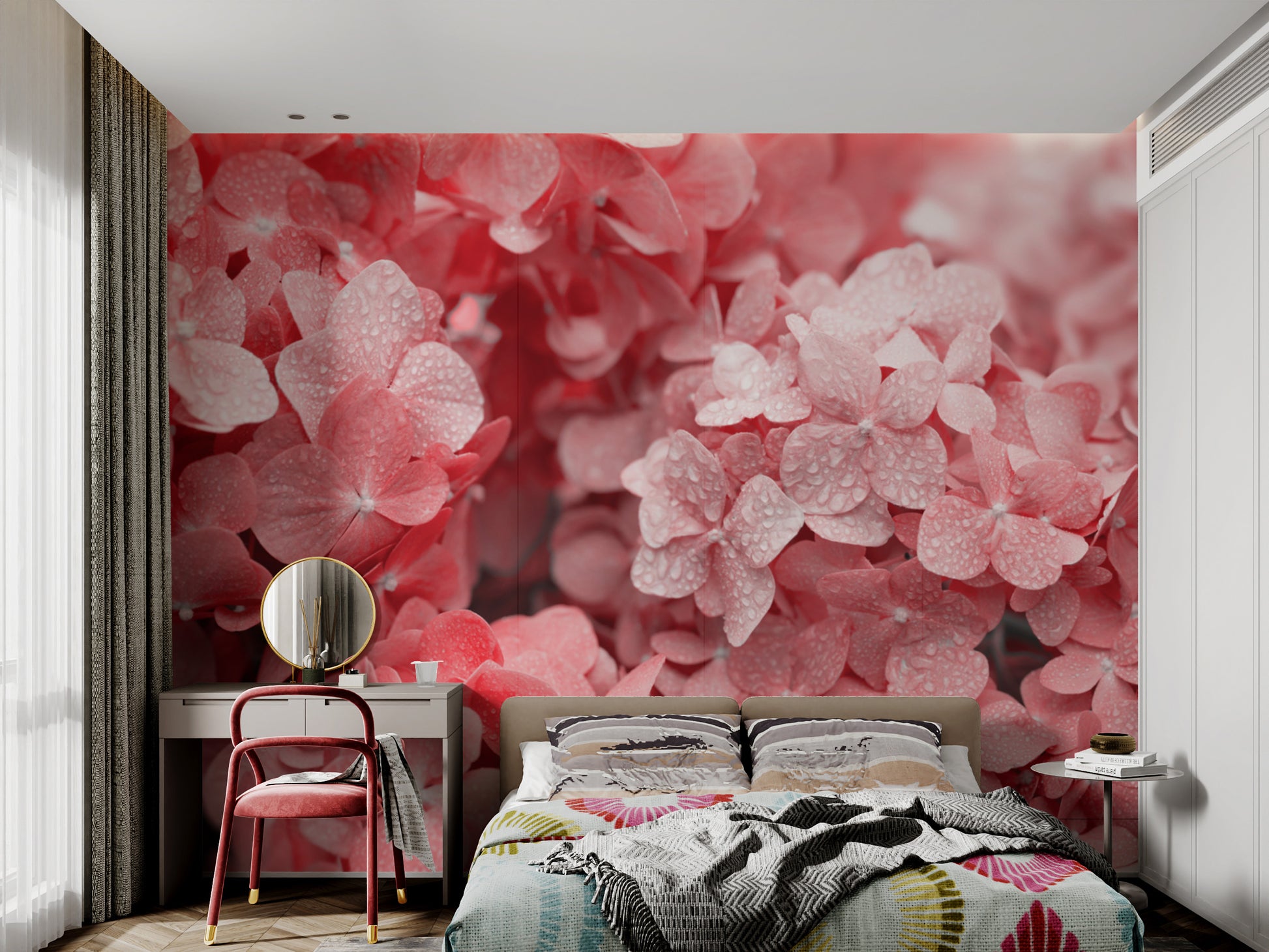 Botanical flower wallpaper featuring blooming hydrangeas
