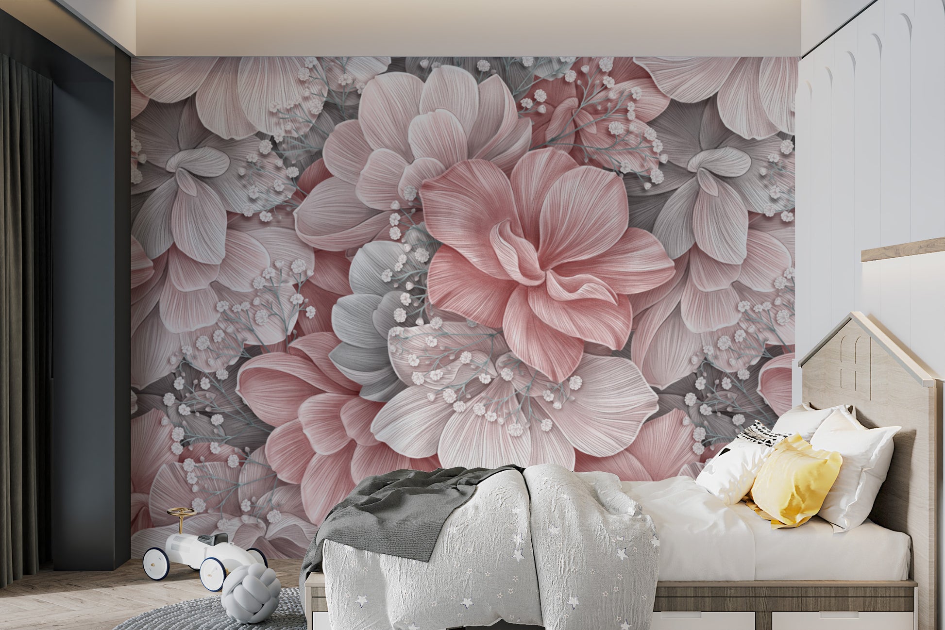 Chic botanical wall covering with artistic flowers
