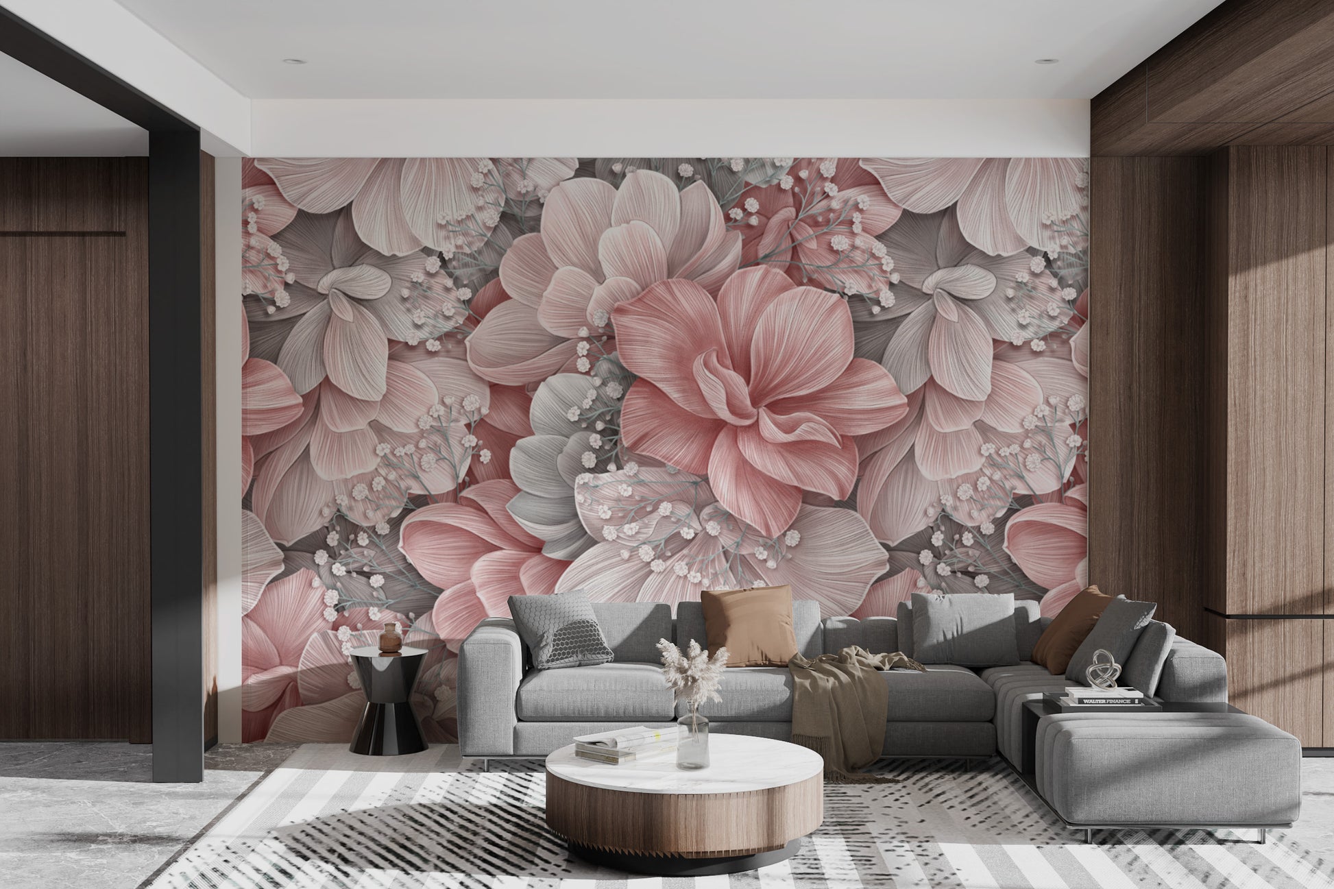 Textured floral wallpaper with a romantic flower theme
