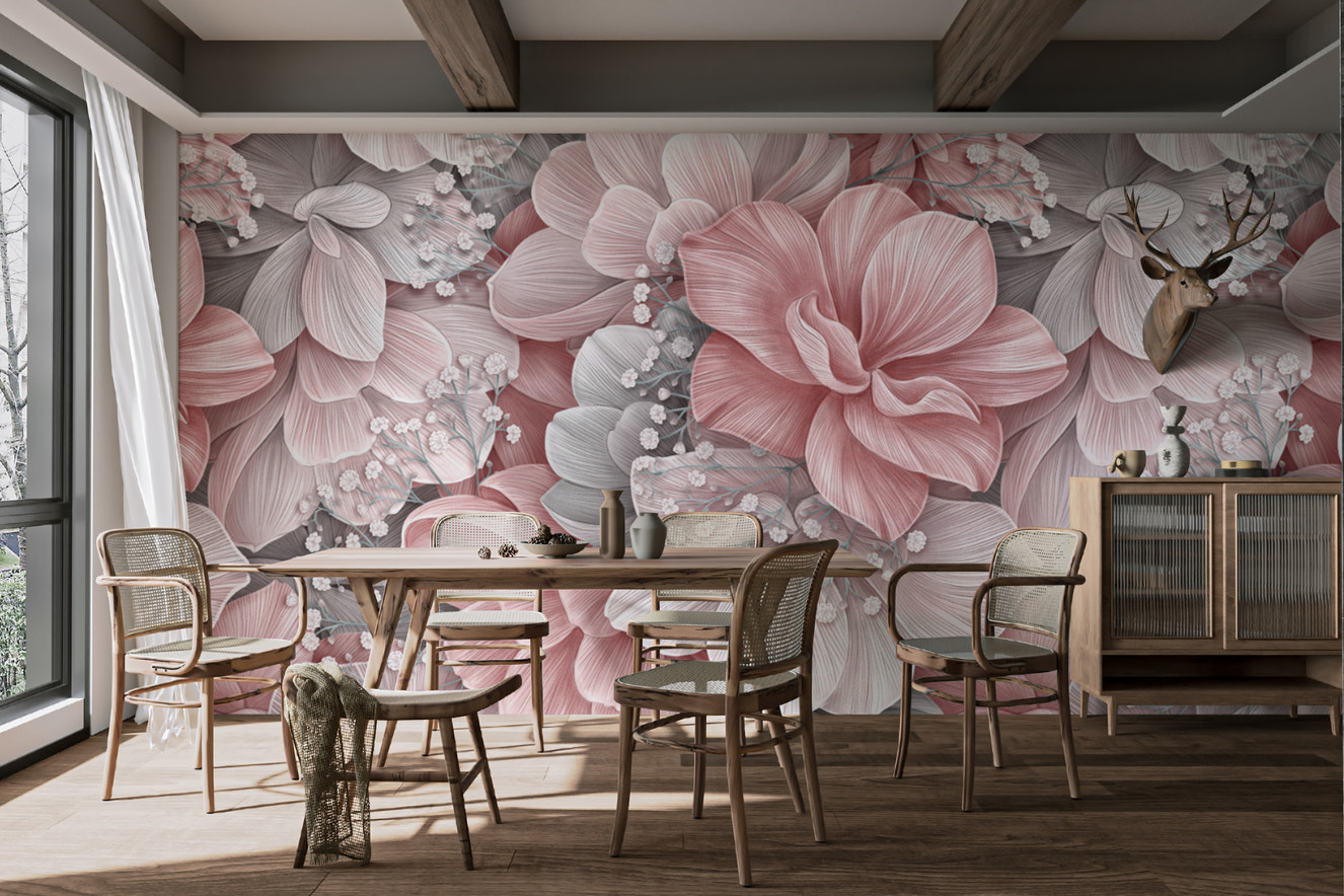 Romantic blush floral wallpaper with soft pink petals
