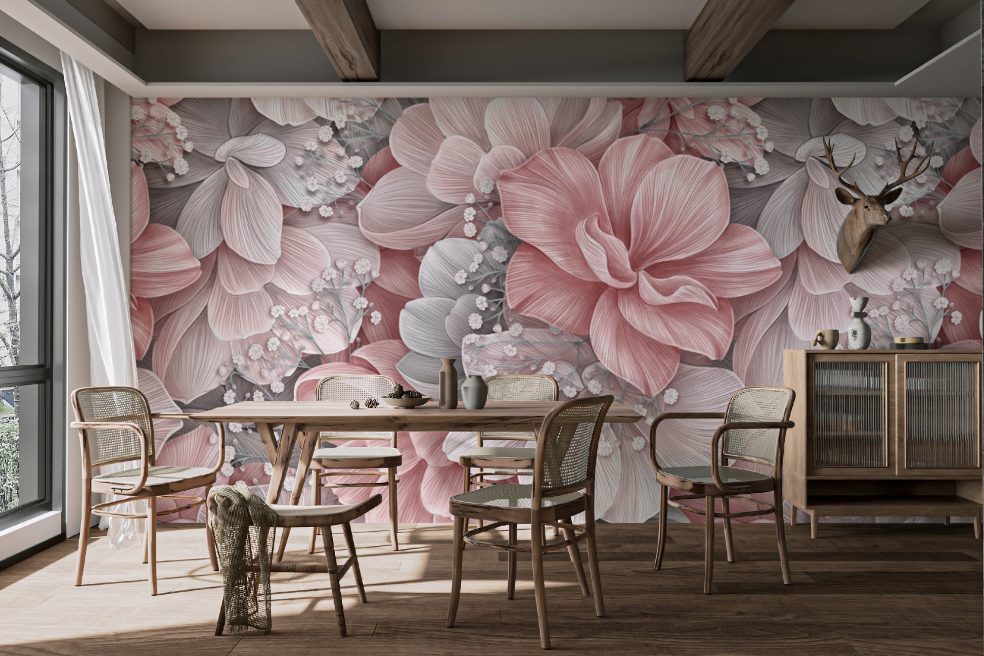 Romantic blush floral wallpaper with soft pink petals
