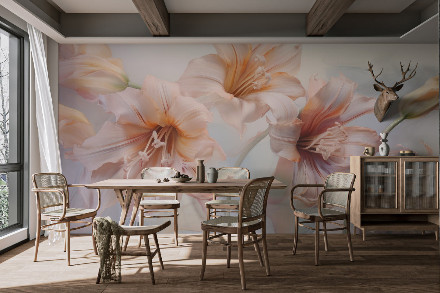 Pastel lily wall art with watercolor-inspired details
