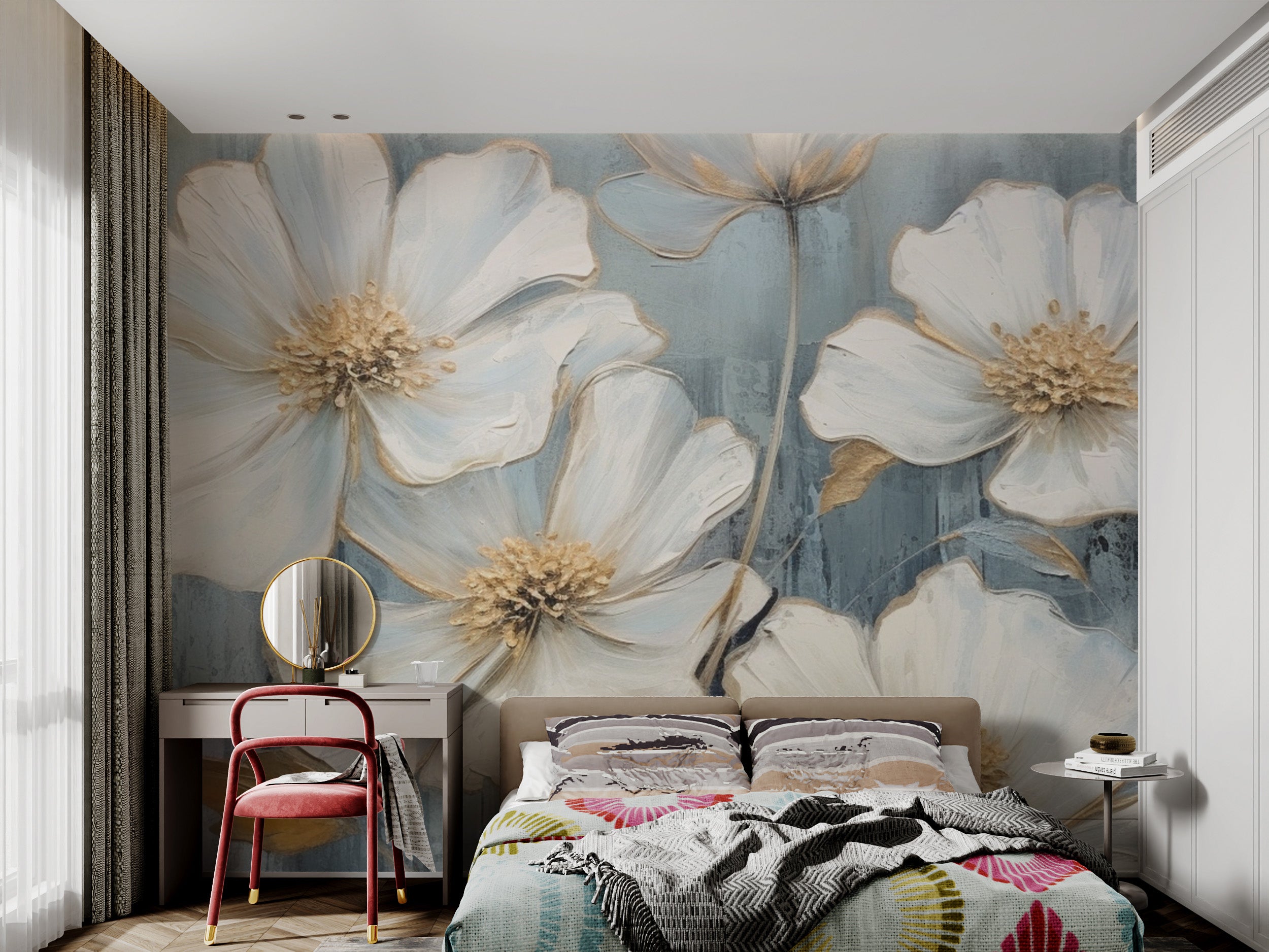 Classic floral wallpaper featuring elegant white petals
