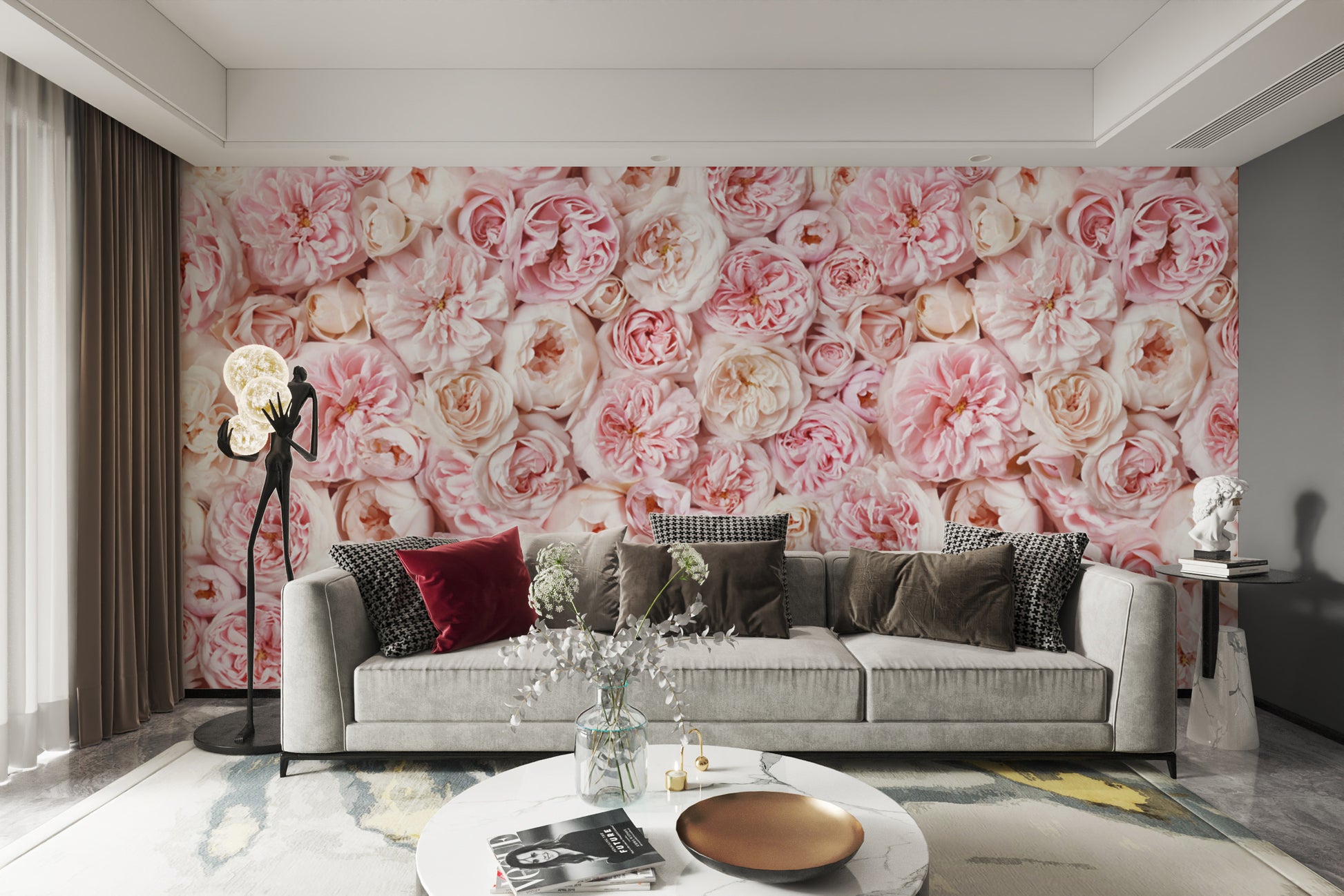 Blush pink floral wallpaper with layered rose petals
