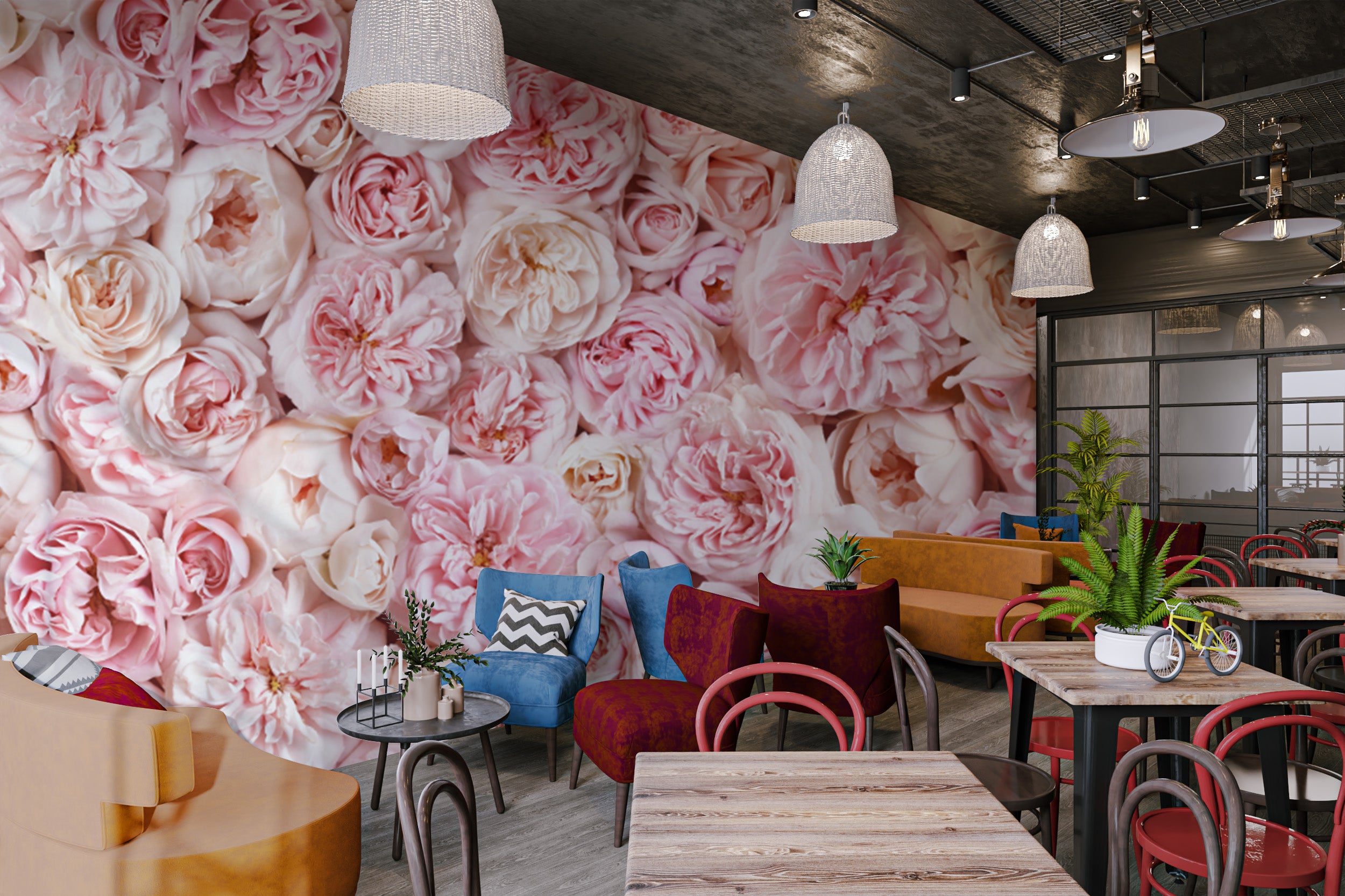 Seamless floral wallpaper with soft pink and ivory tones
