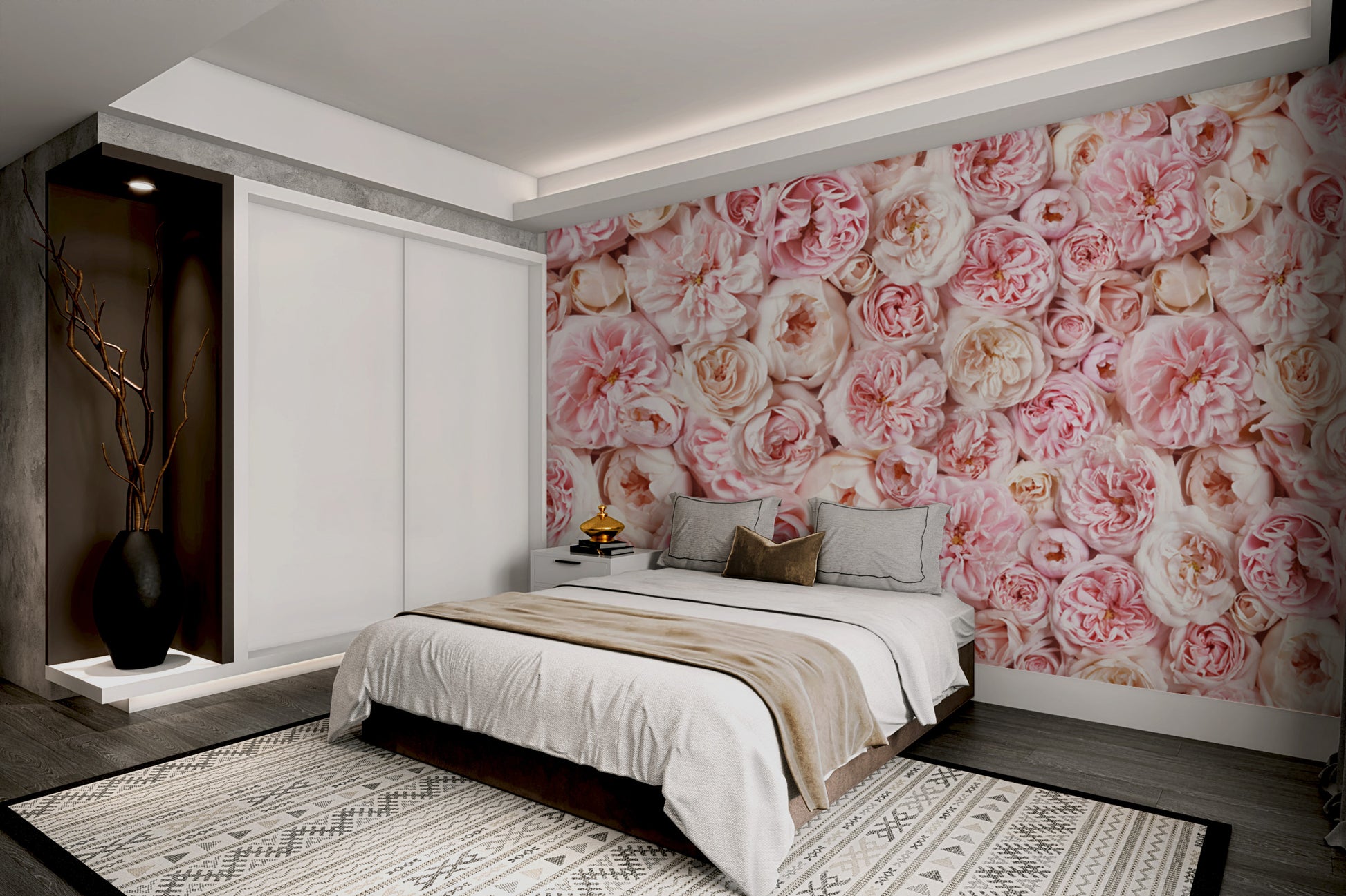 Timeless pink and ivory floral wallpaper for walls




