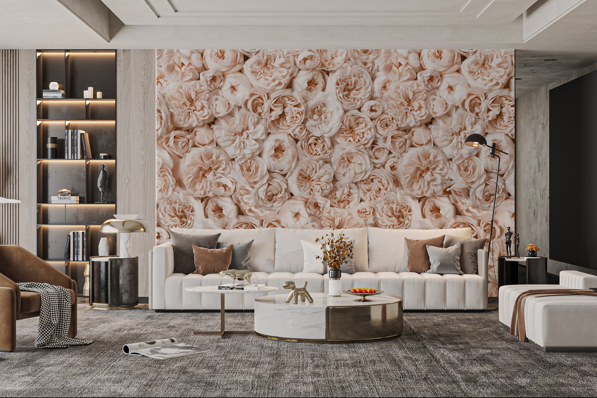 Romantic floral wallpaper with delicate botanical design
