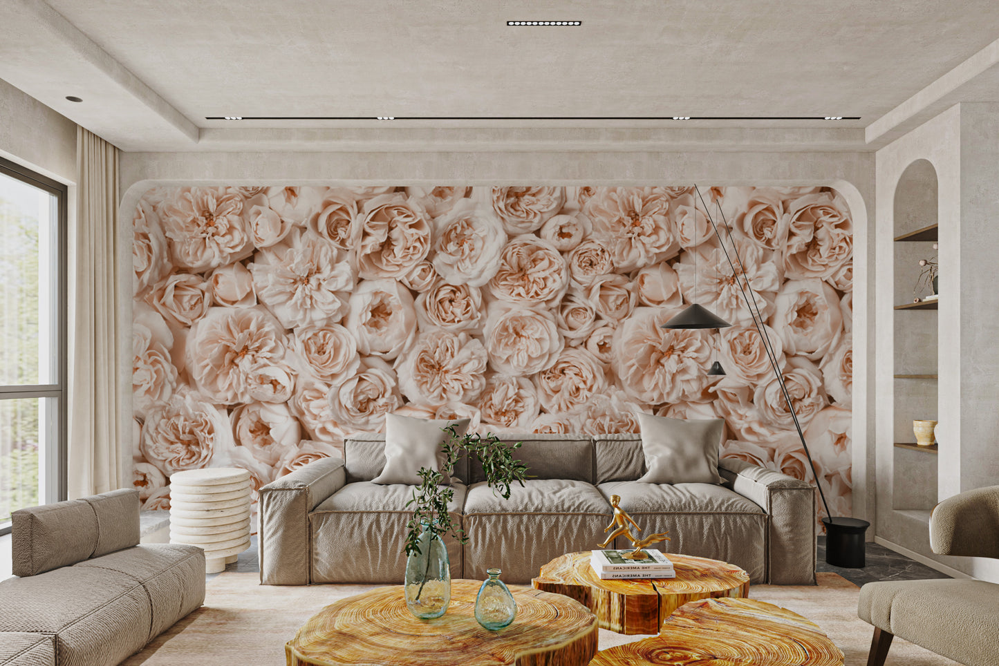 Beautiful floral pattern wallpaper with warm peach hues
