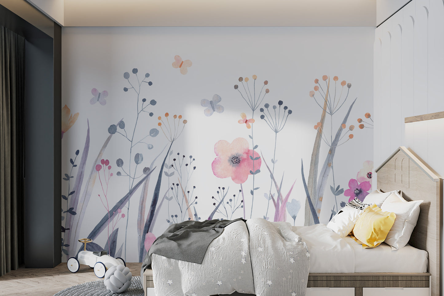 Elegant botanical wallpaper with watercolor flowers
