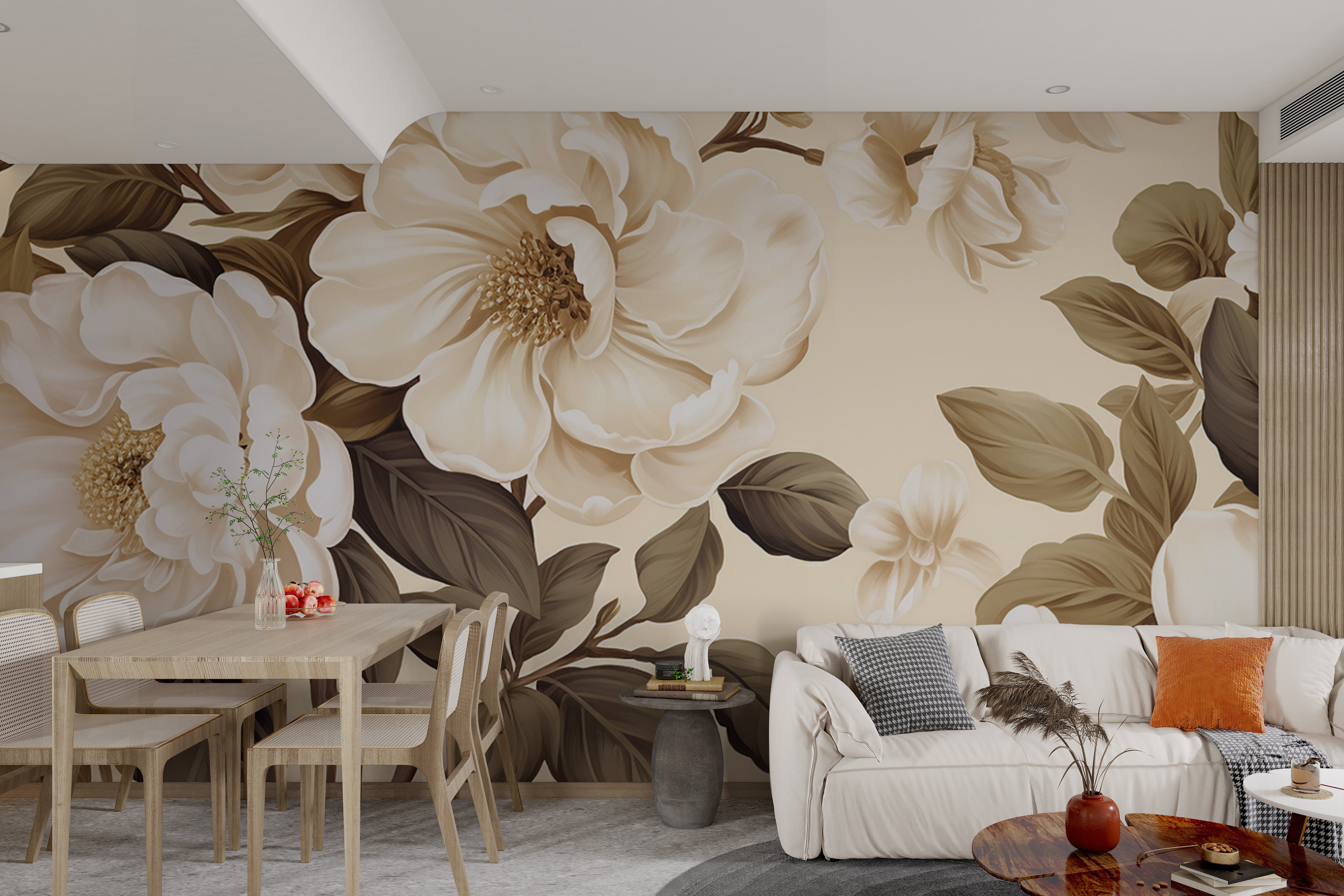 Sophisticated floral wall mural with vintage appeal
