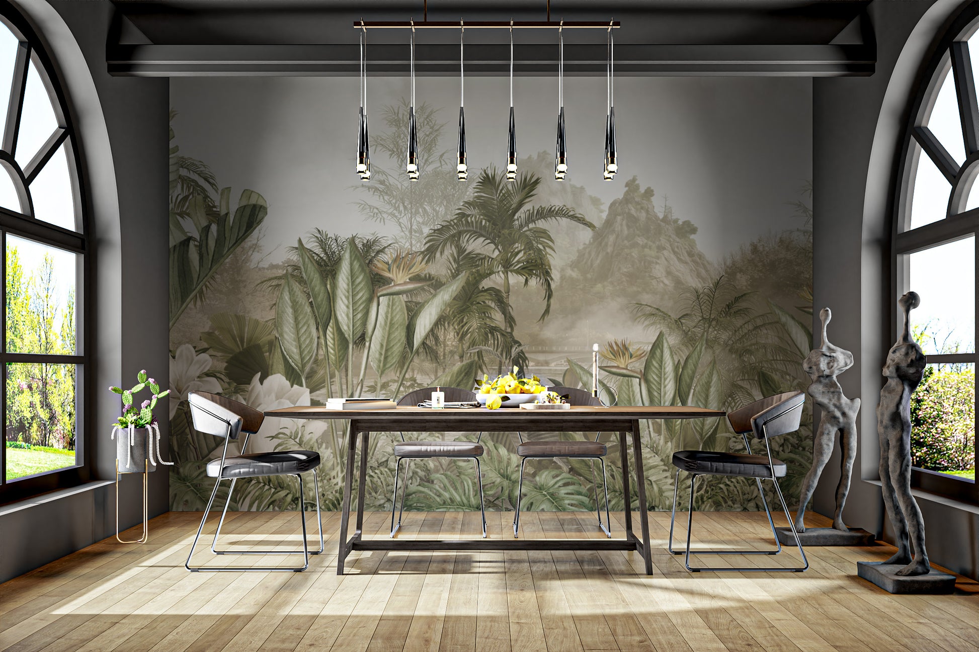 Elegant jungle wallpaper with tropical leaf patterns
