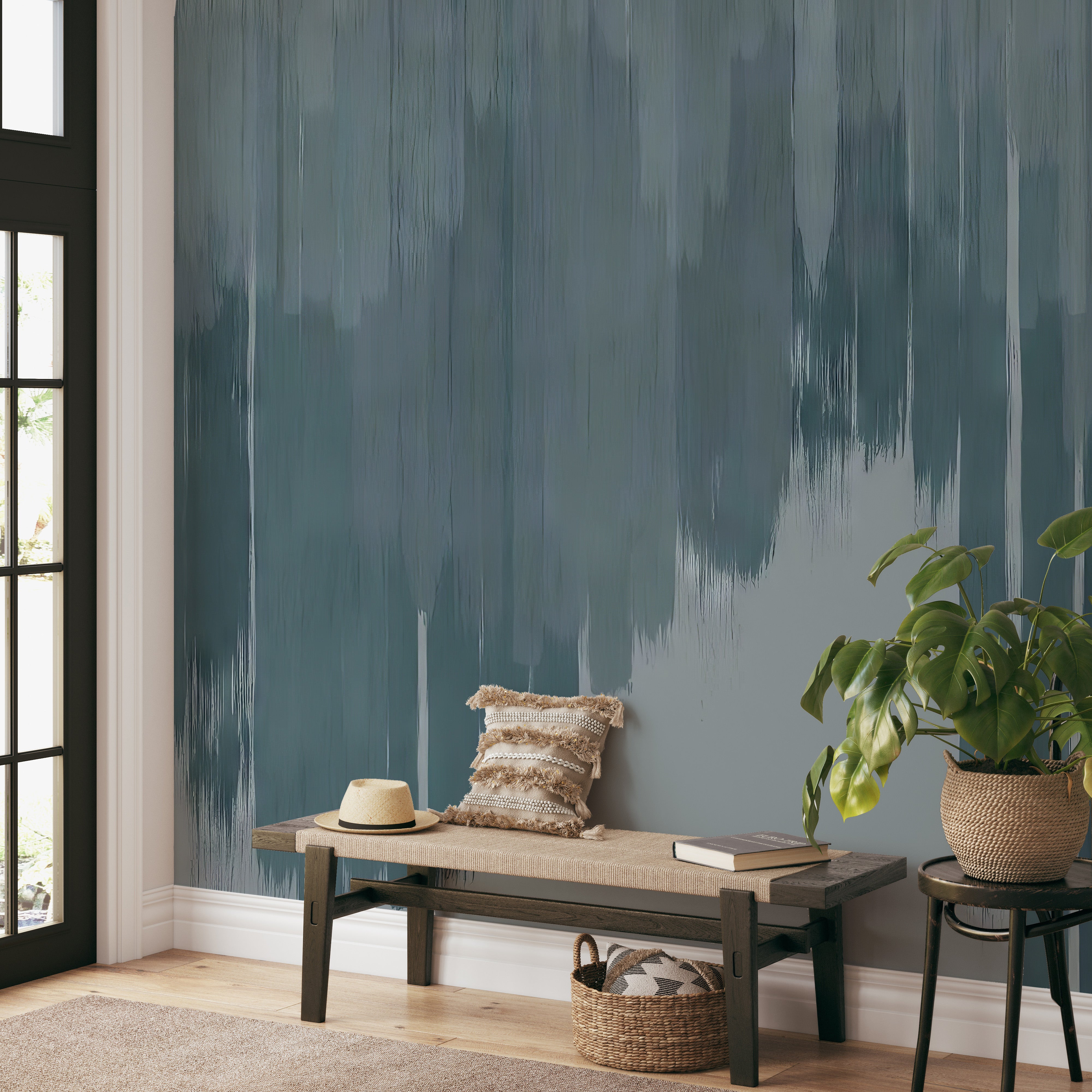 Blue Brush Stroke Pattern Wallpaper Mural