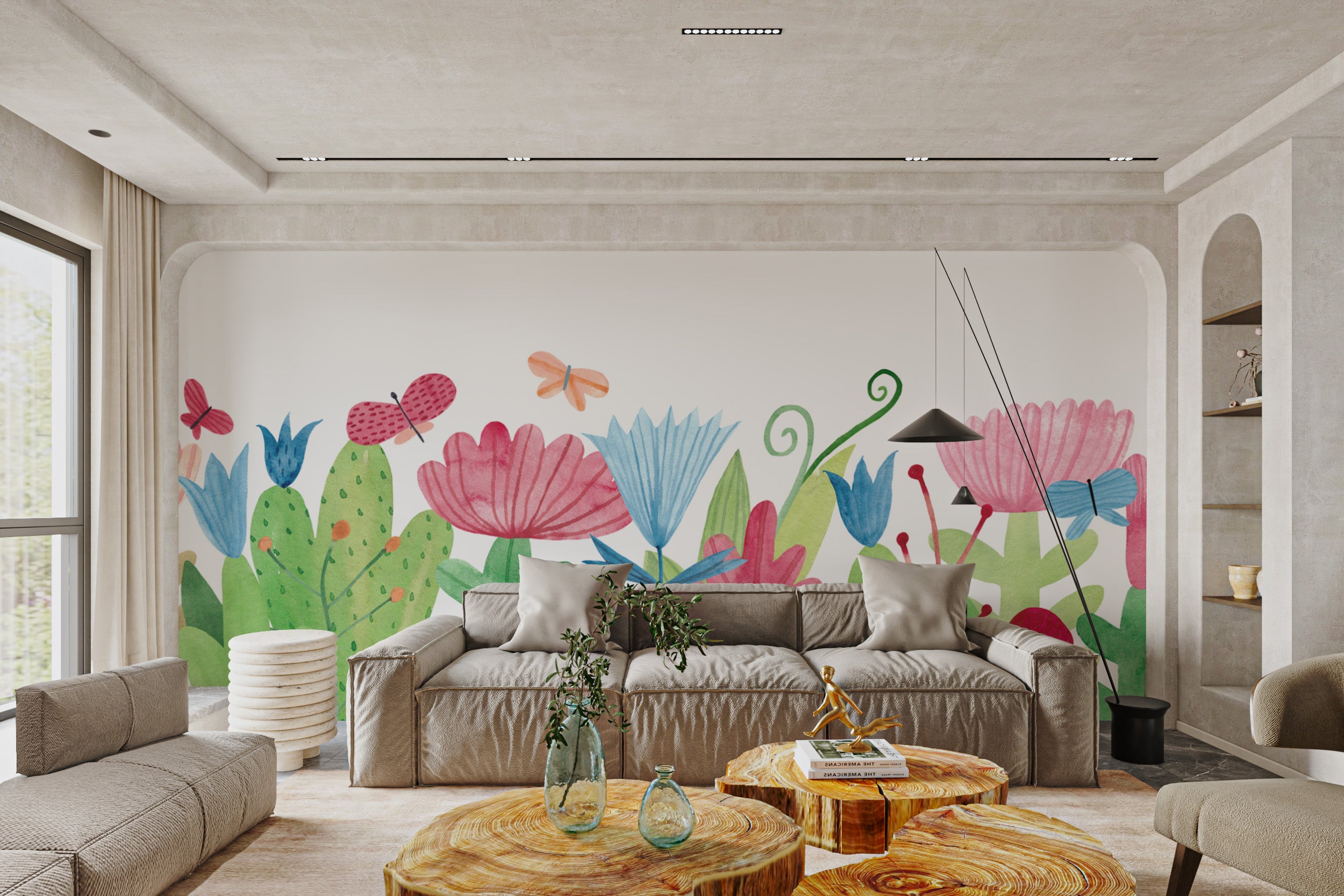 Bright and colorful wildflower wallpaper for living spaces
