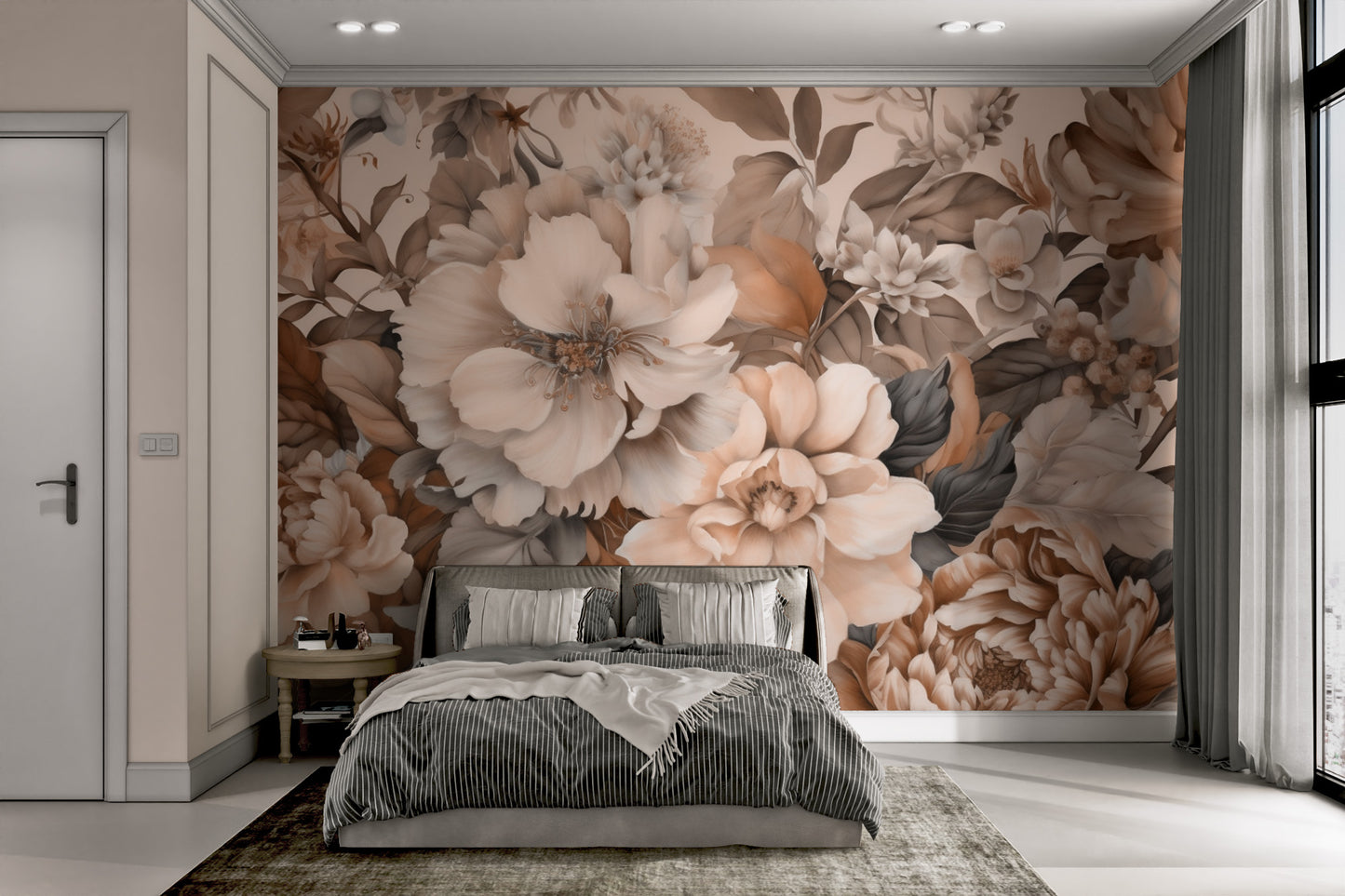 Elegant flower pattern in sepia and neutral shades
