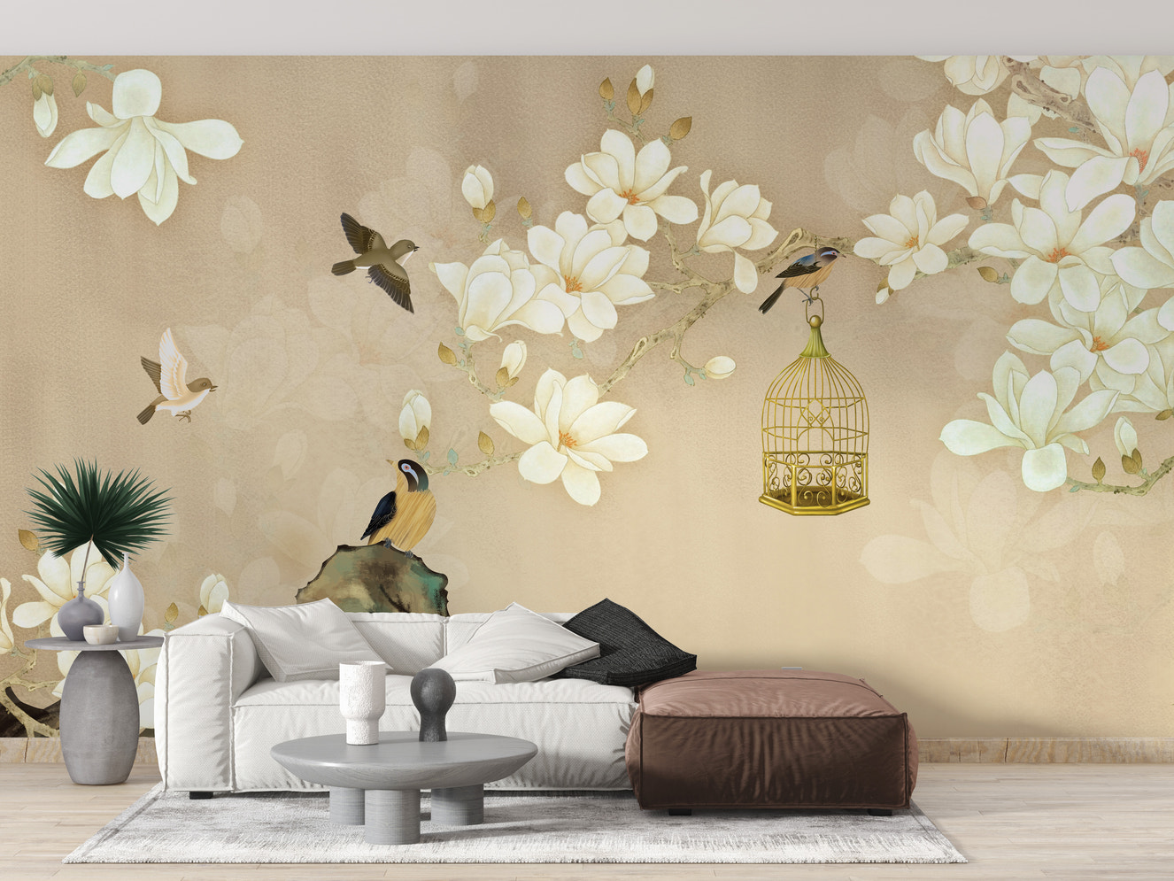 Flowers and Birds Painting Wall Mural Design