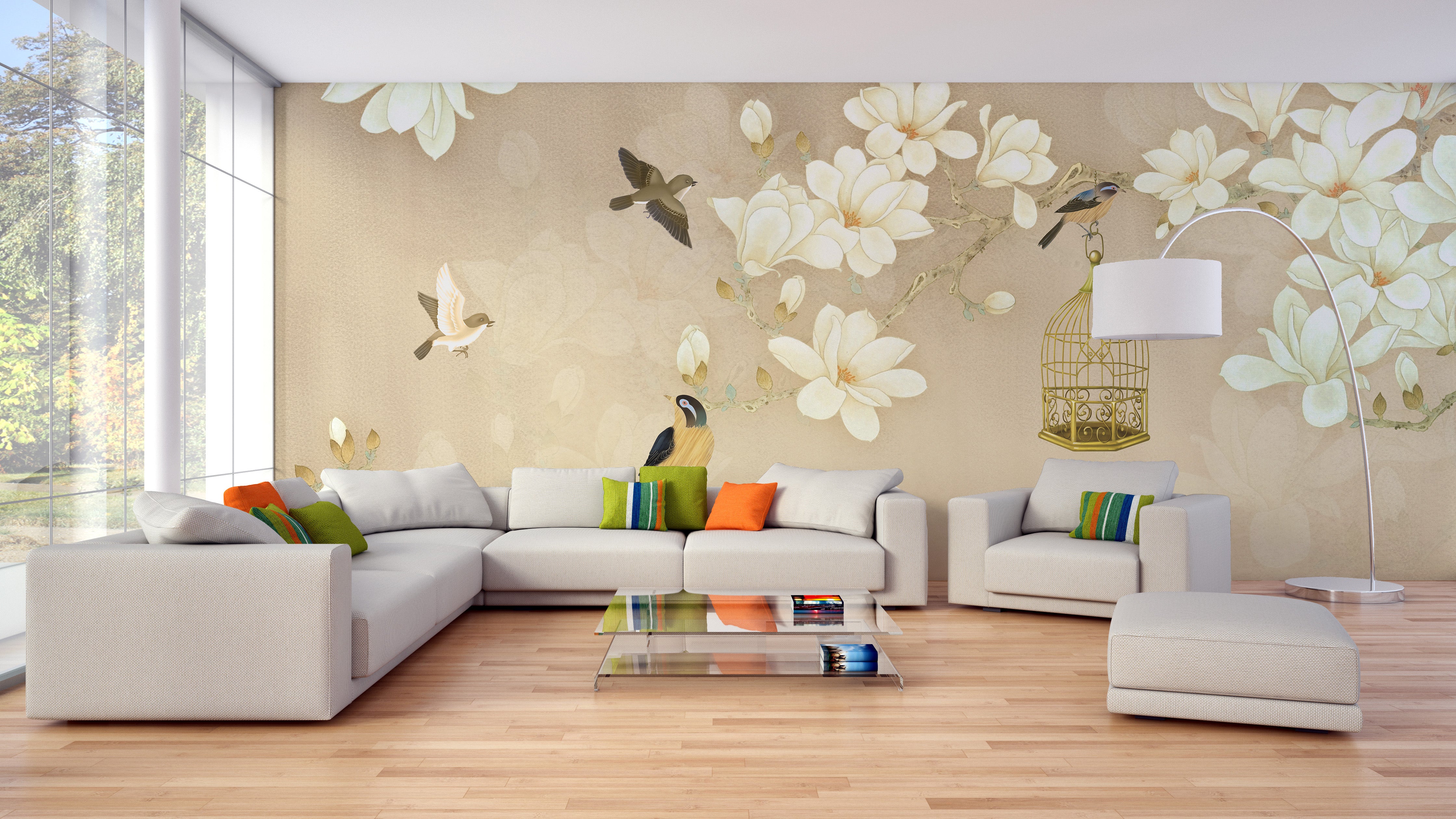 Beautiful Flowers and Birds Wall Mural Wallpaper