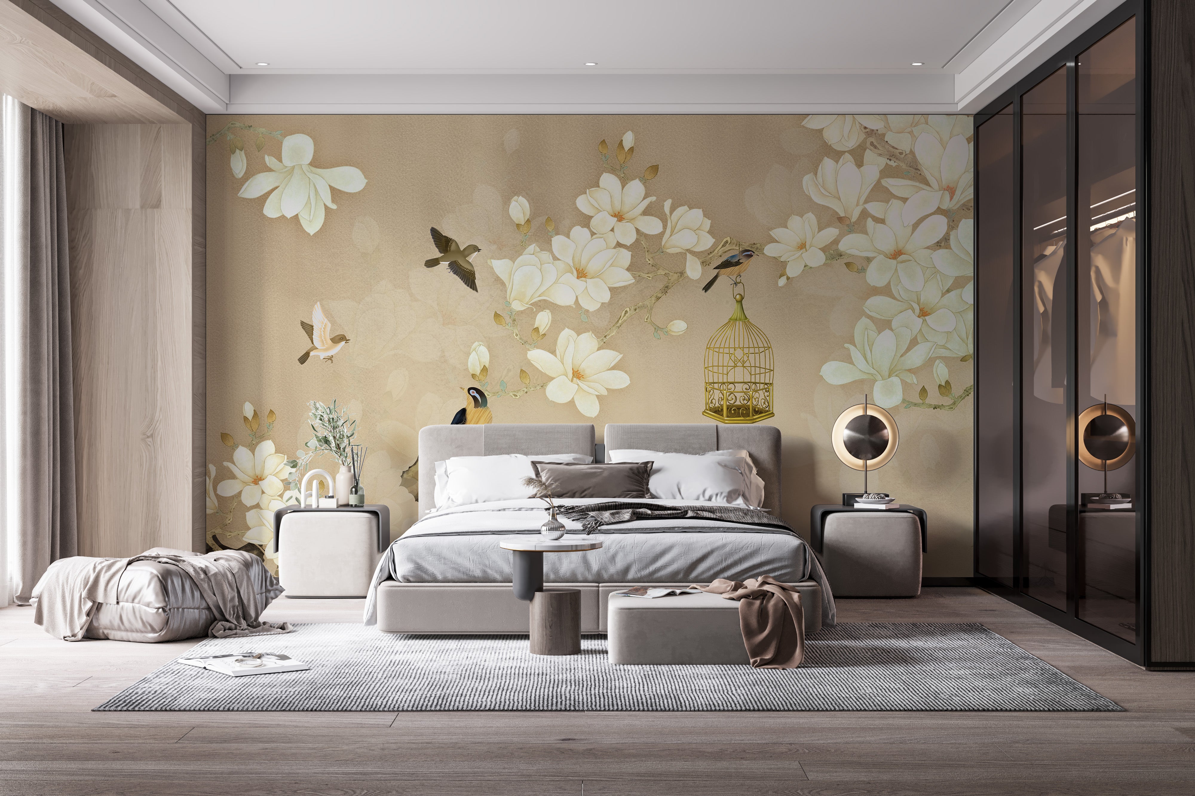 Flowers and Birds Painting Wall Mural Wallpaper
