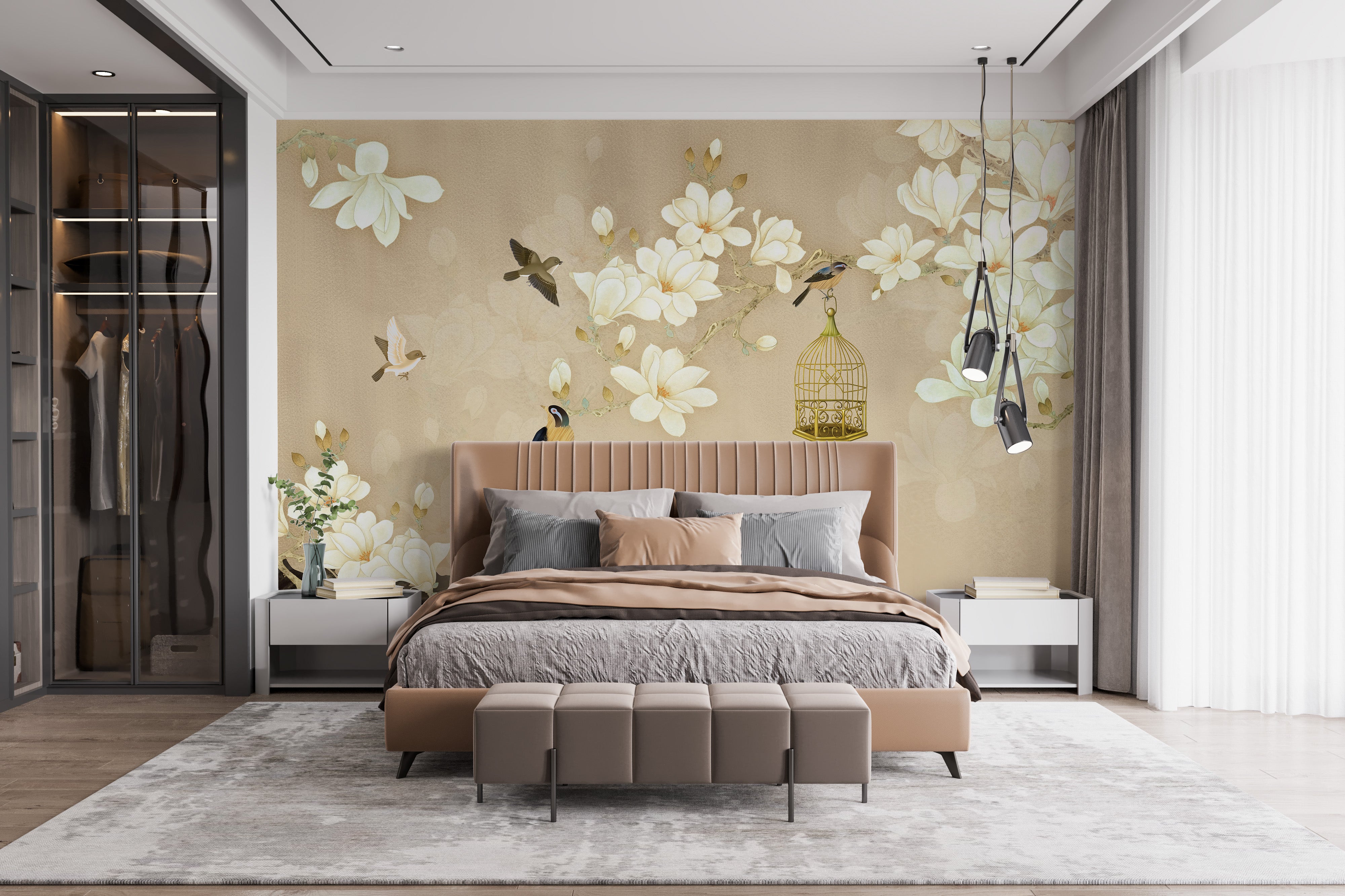 Beautiful Flowers and Birds Wallcovering Mural