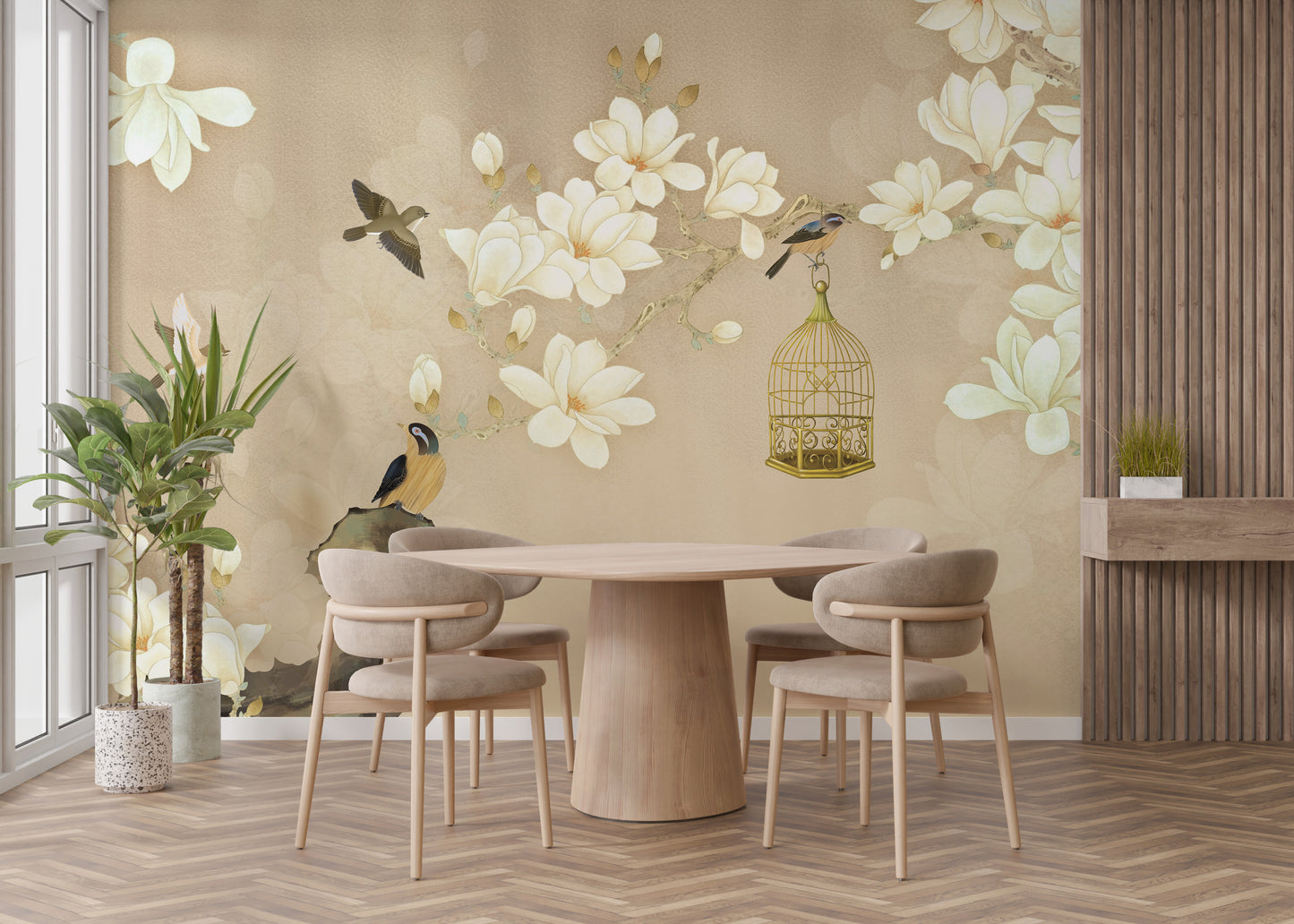 Flowers and Birds Painting Wallpaper for Walls