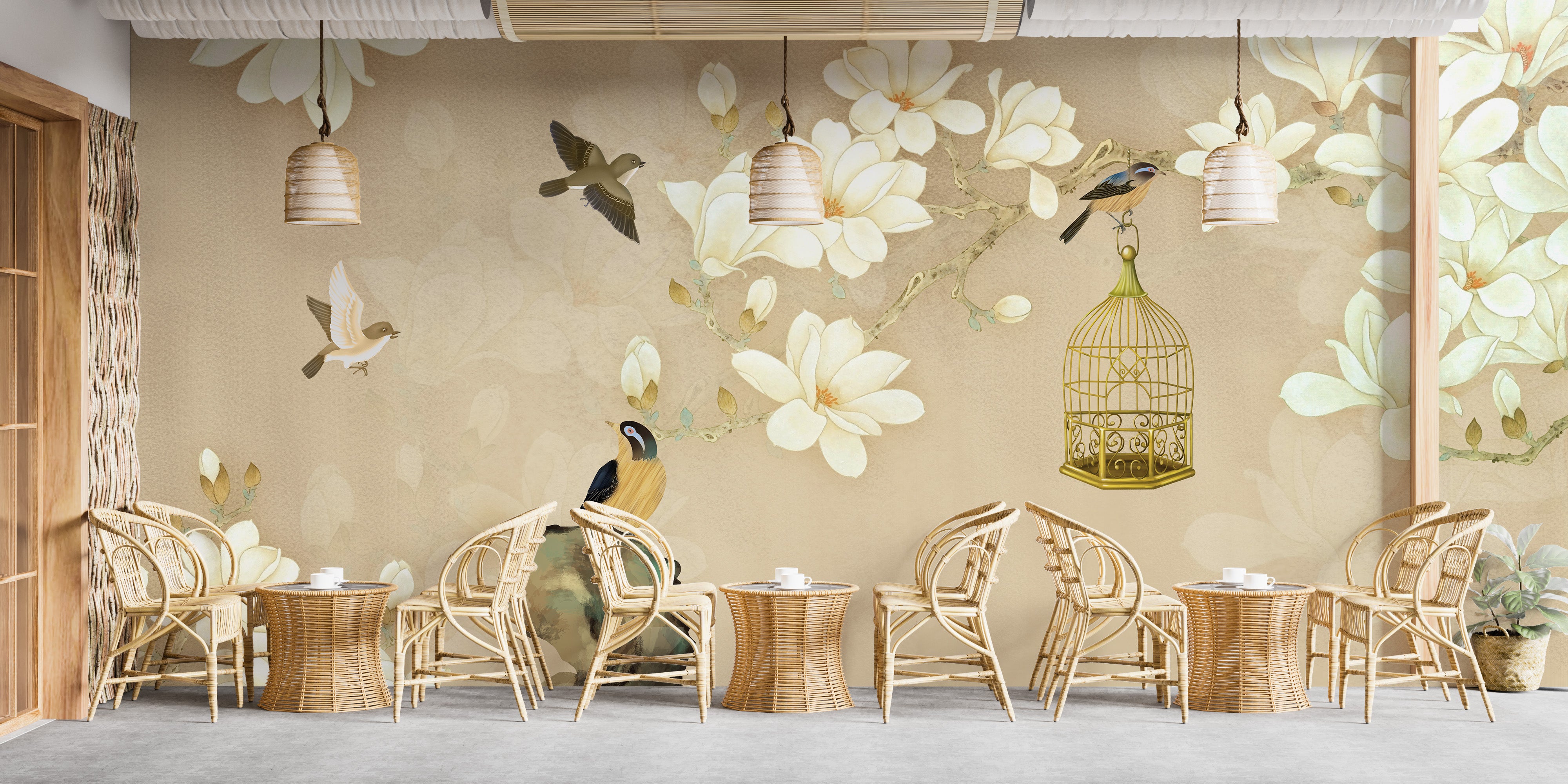 Stunning Flowers and Birds Wallpaper Mural Painting