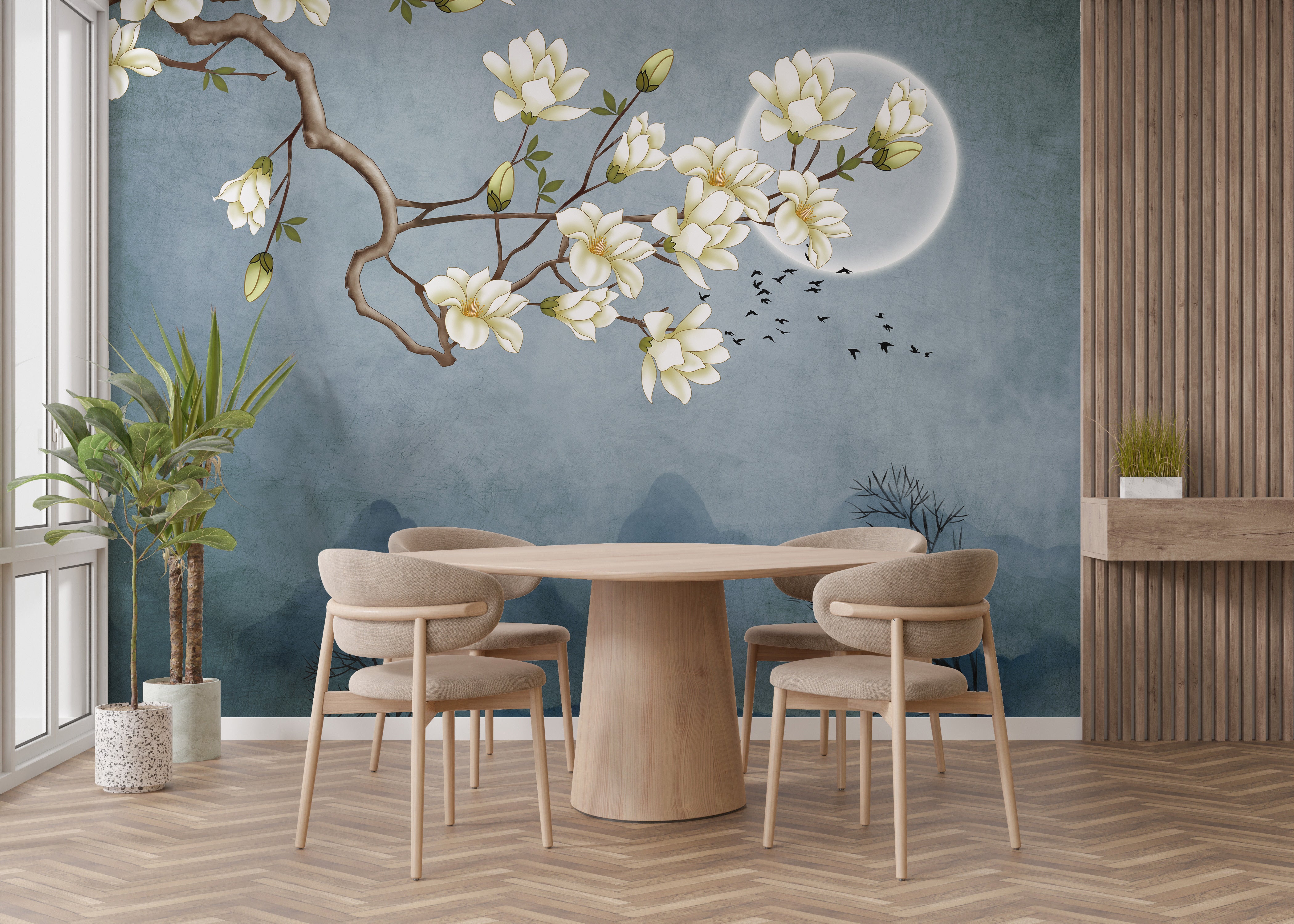 Elegant Floral Japanese Art Printed Wall Mural