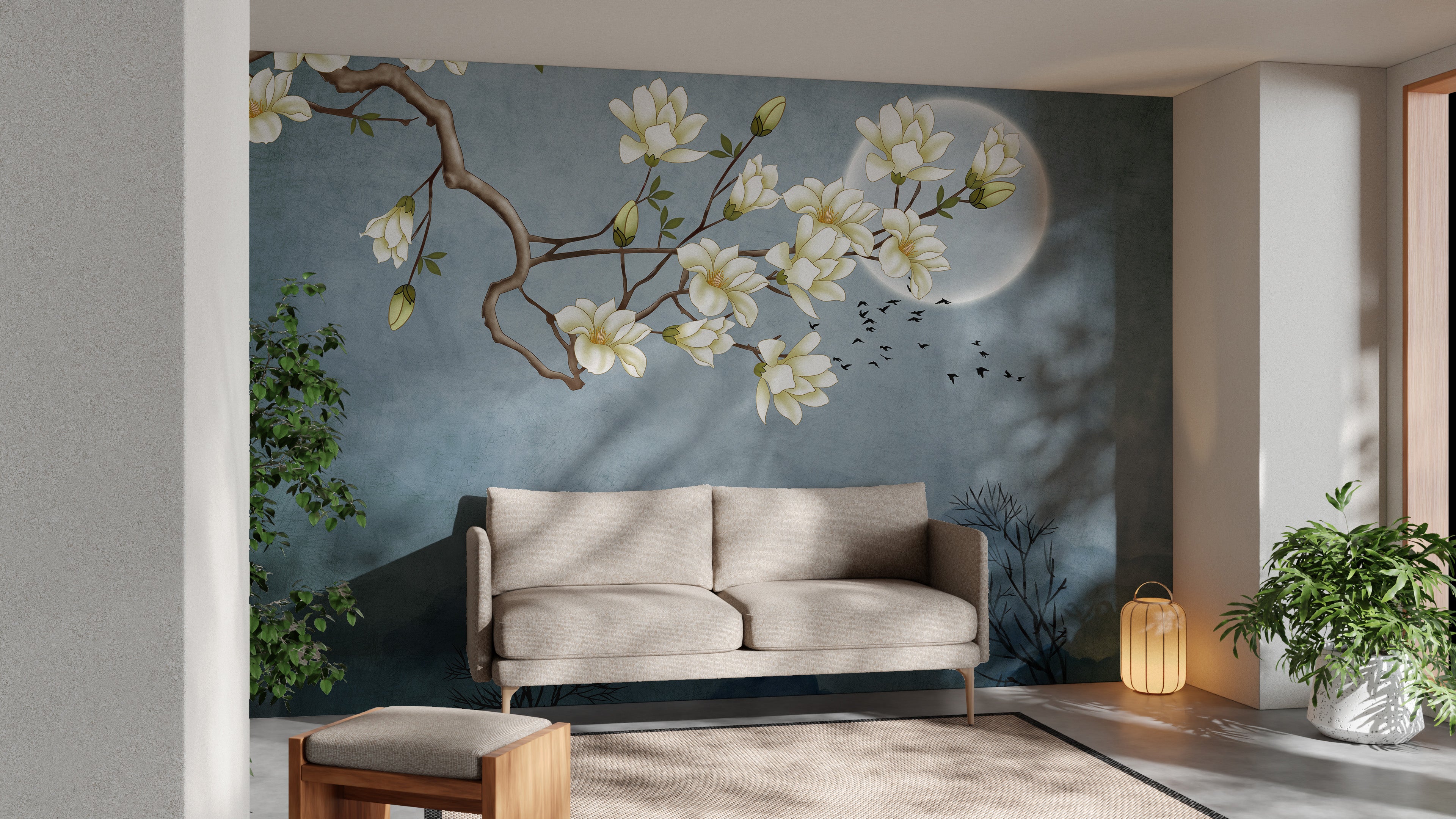 Floral Japanese Art Wallcovering Mural Design