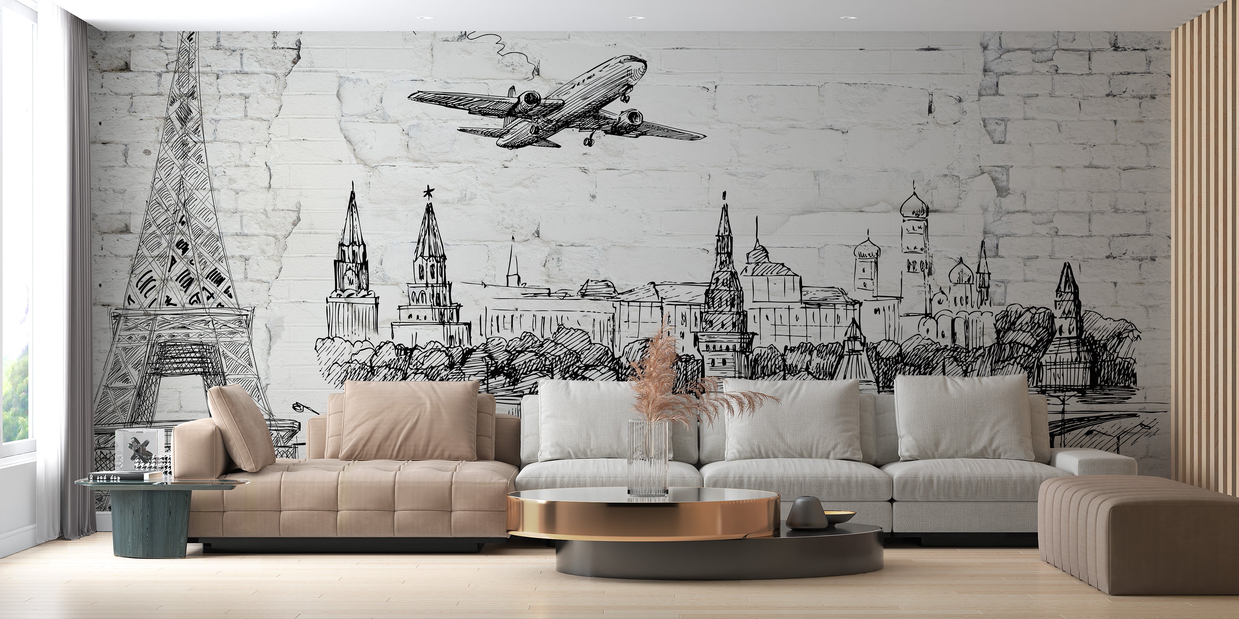 Beautiful Architectural Marvels on Brick Wall Mural