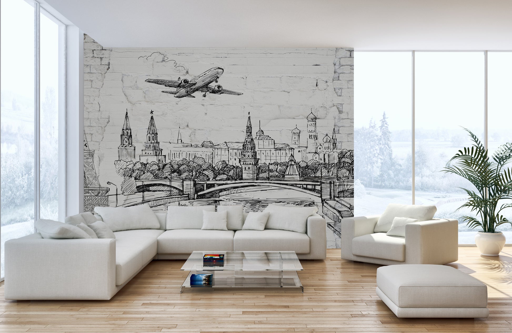 Premium Architectural Marvels on Brick Wall Mural