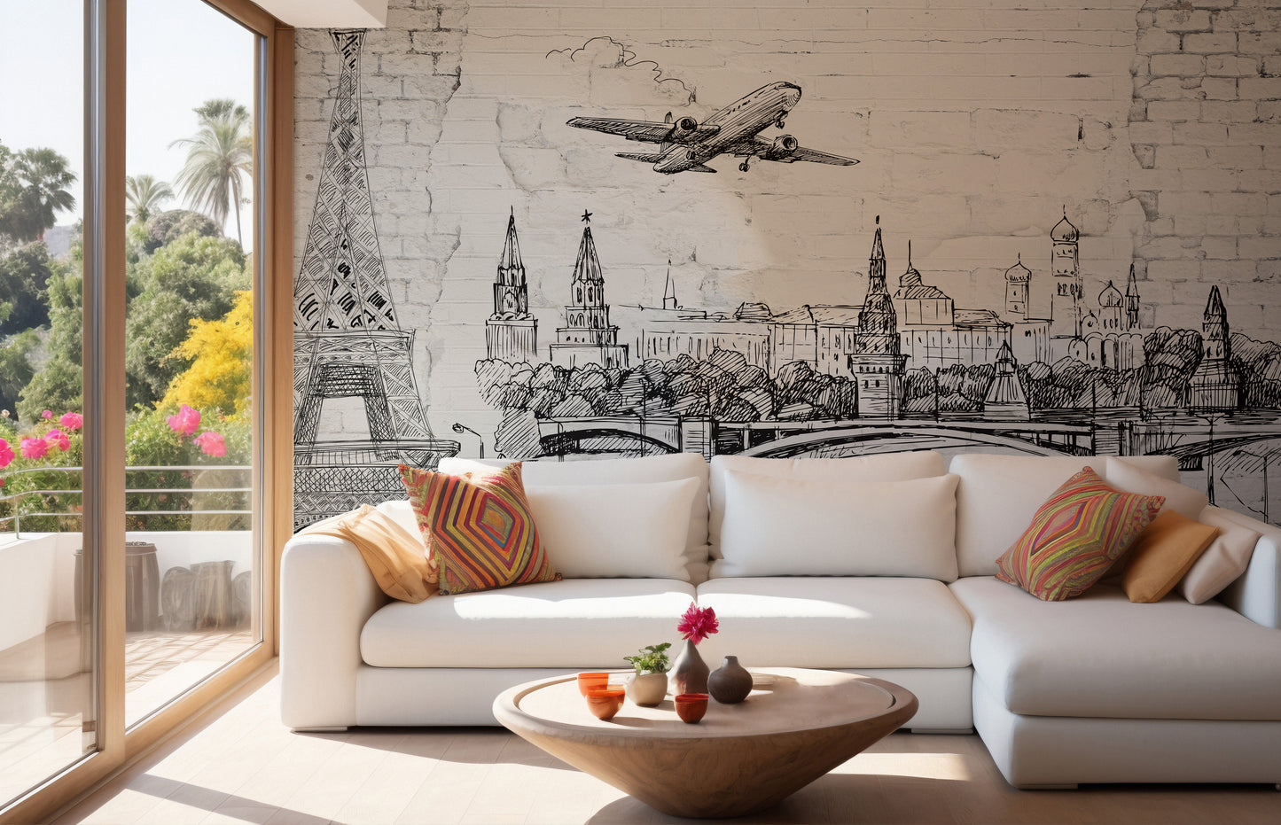 Modern Architectural Marvels on Brick Wallpaper Mural