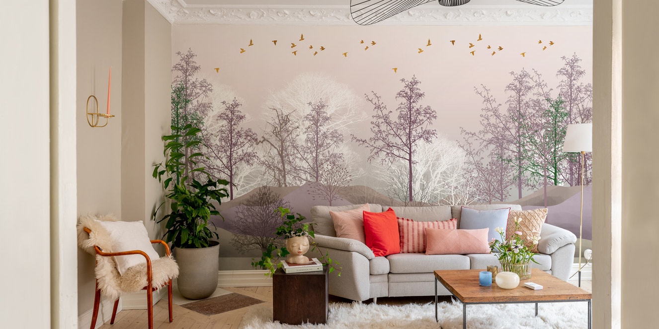 Pink Enchanted Forest Spooky Trees Wallpaper Mural
