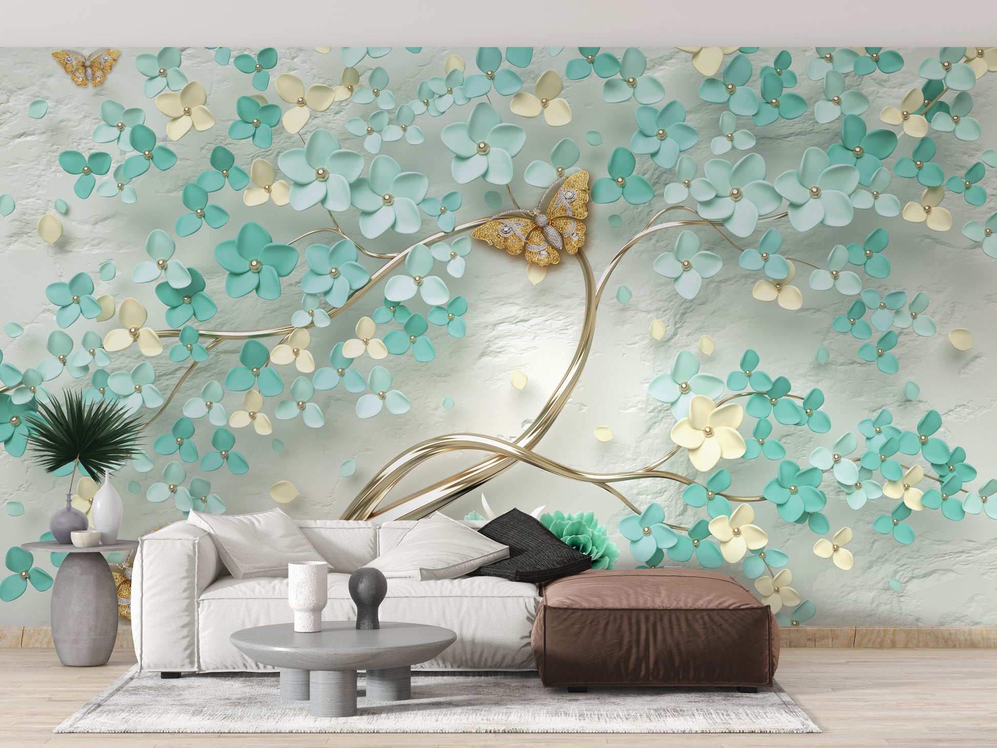 Premium Gilded Butterfly Garden Wallpaper Mural