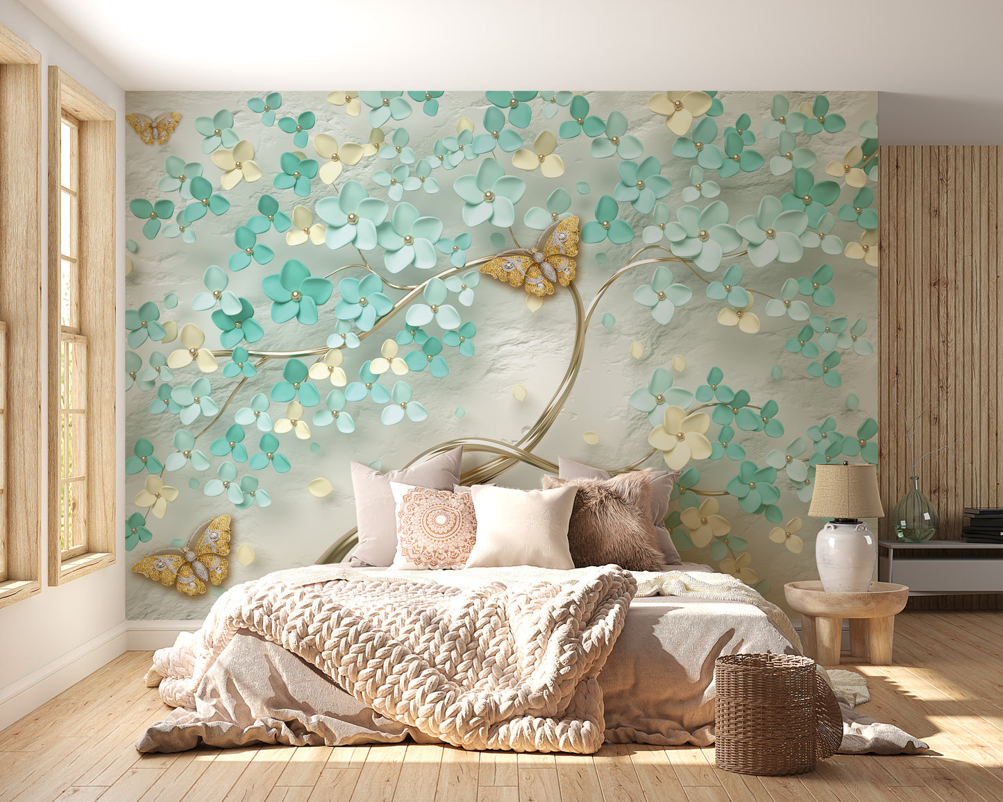 Beautiful Gilded Butterfly Garden Wallcovering Mural