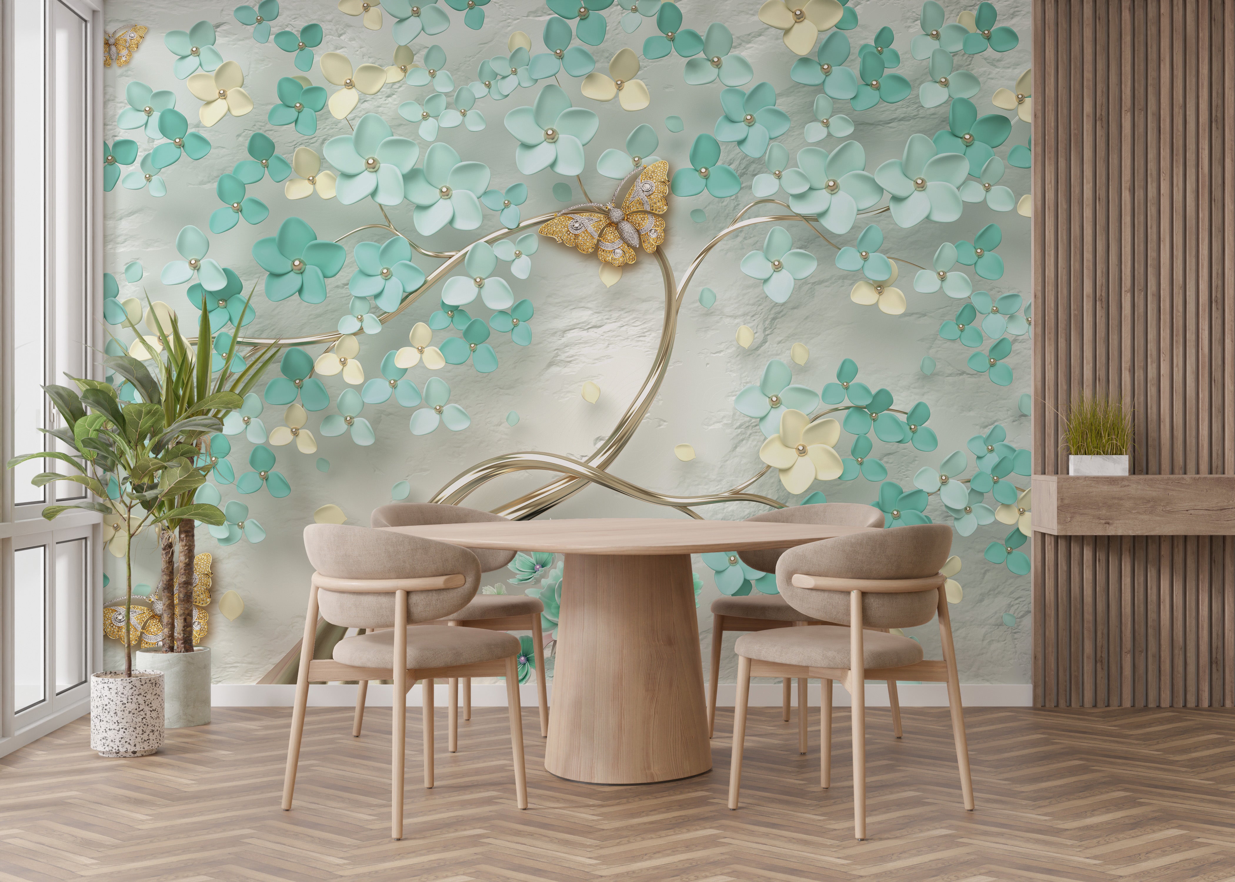 Stunning Gilded Butterfly Garden Wallpaper Mural
